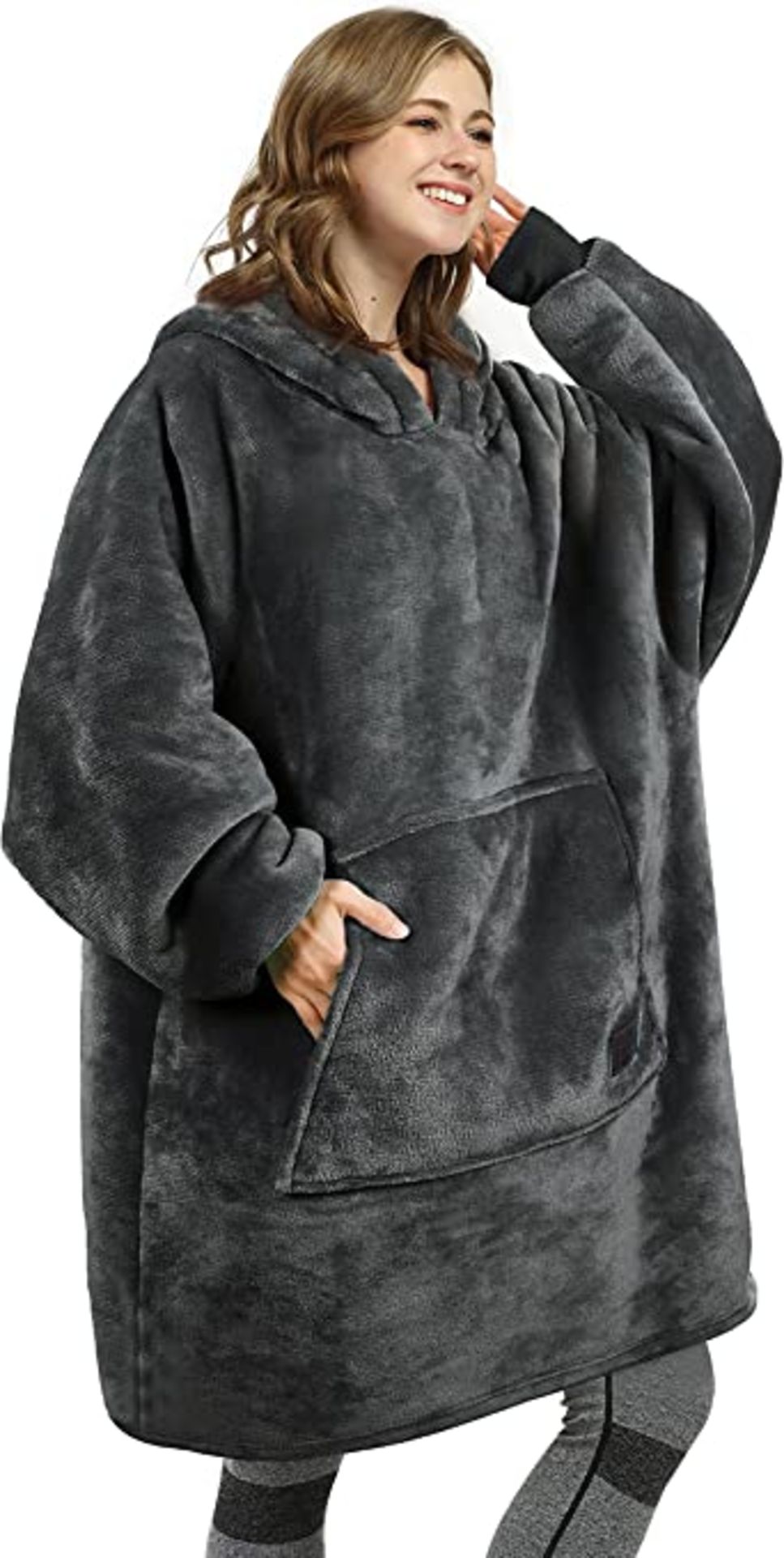 RRP-£14 Oversized Hoodie Blanket Fluffy Fleece Blanket Hoodie Hooded Blanket Sweatshirt with Deep Po