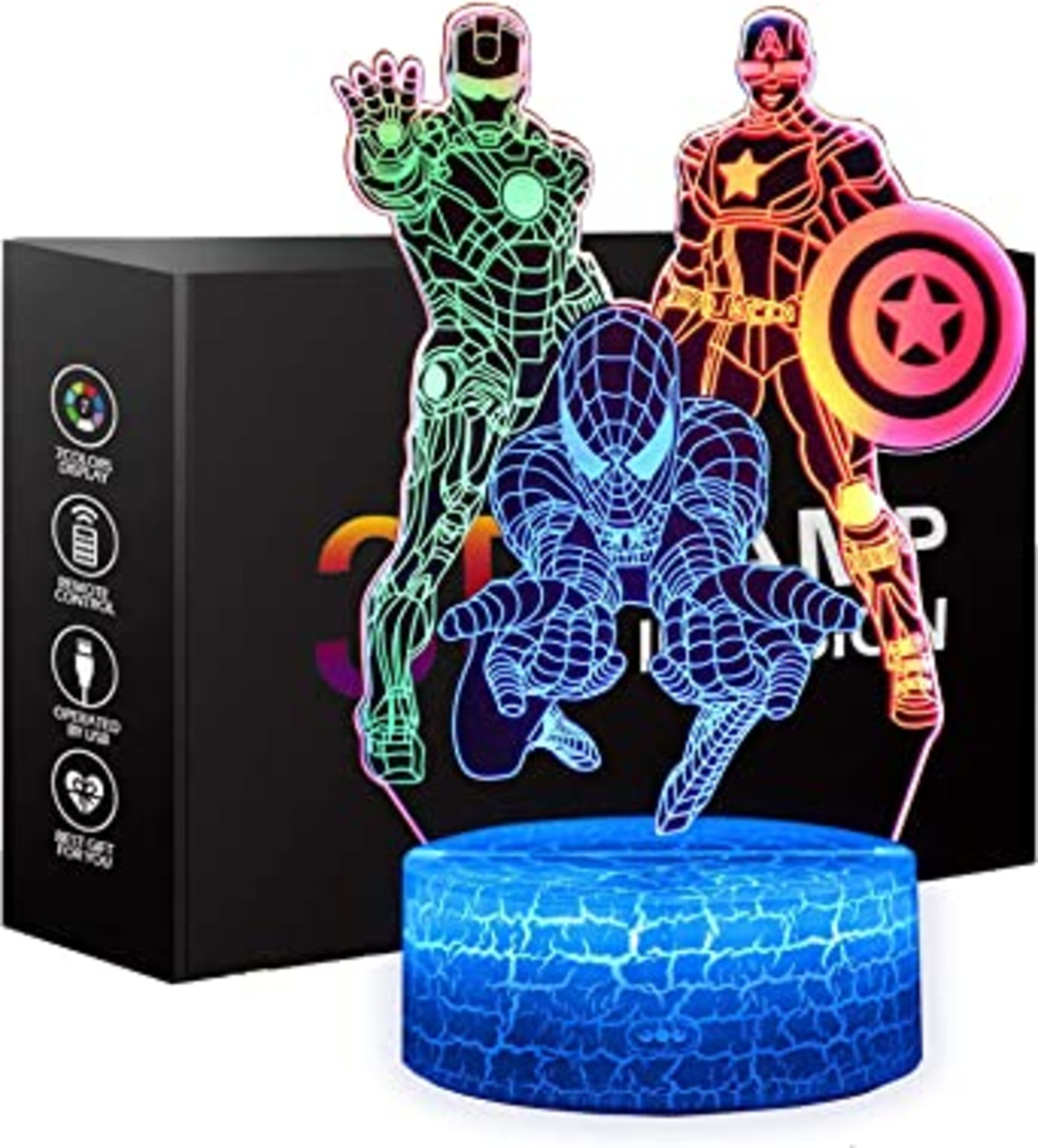 RRP-£14 Spiderman Toys Night Light for Kids, ONXE 3D Illusion Lamp Touch Control Dynamic Colors Chan