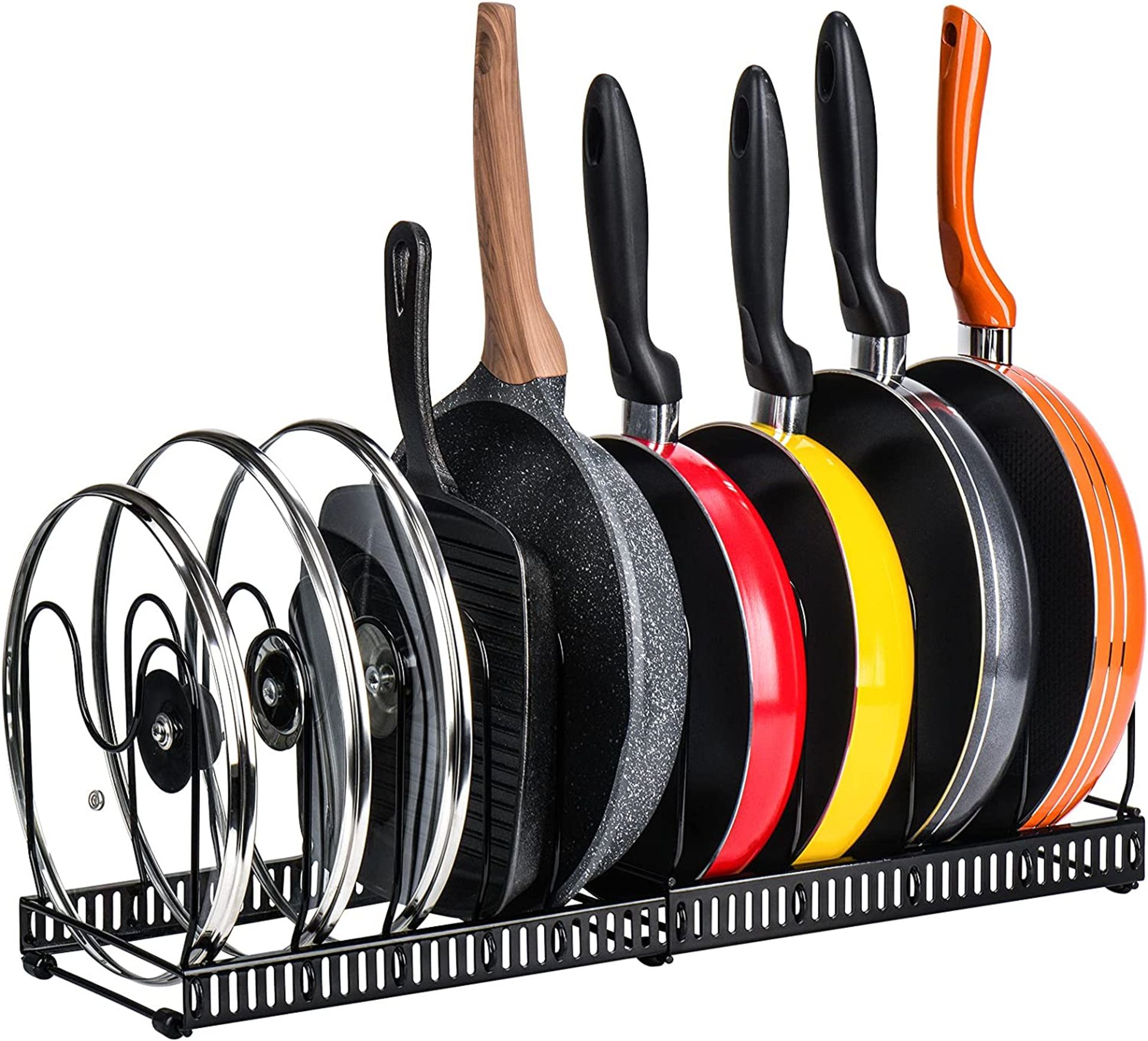 RRP-£11 Toplife Expandable Pans Organiser Rack, 10 Adjustable Compartments, Pantry Cabinet Bakeware