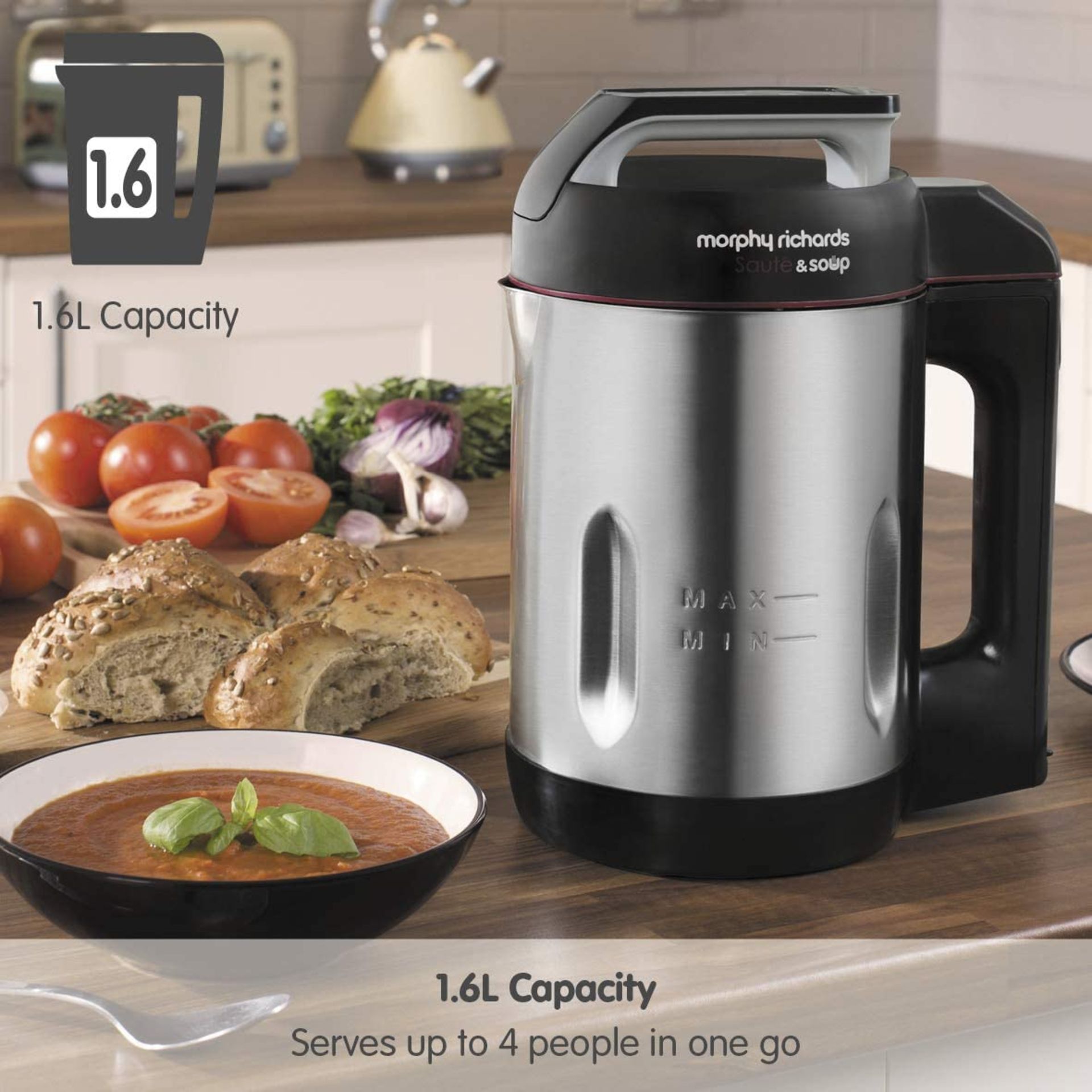 RRP-£78 Morphy Richards Saute and Soup Maker 501014 Brushed Stainless Steel Soup Maker