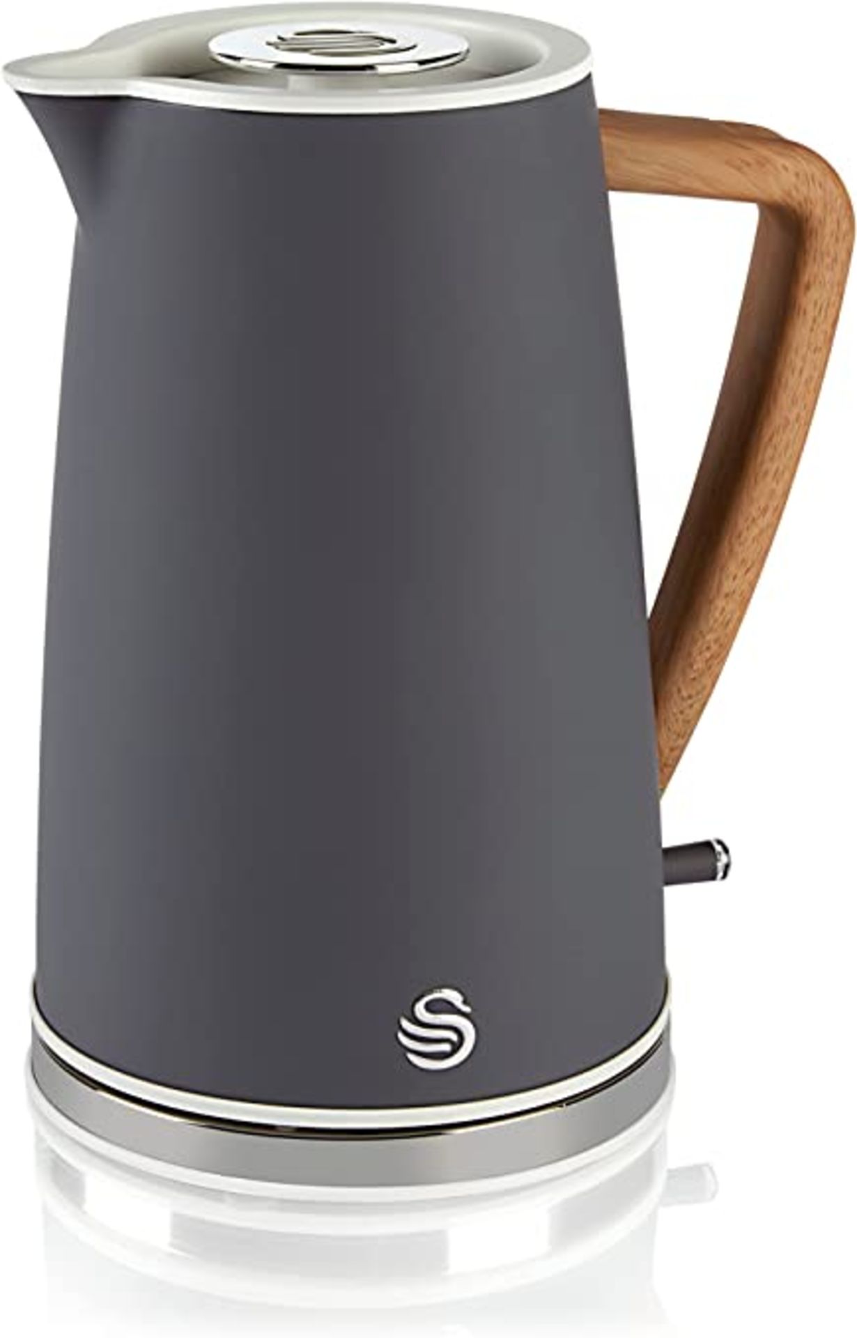 RRP-£48 Swan SK14610GRYN, Nordic Rapid Boil Jug Kettle, Wood Effect Handle, Soft Touch Housing and M