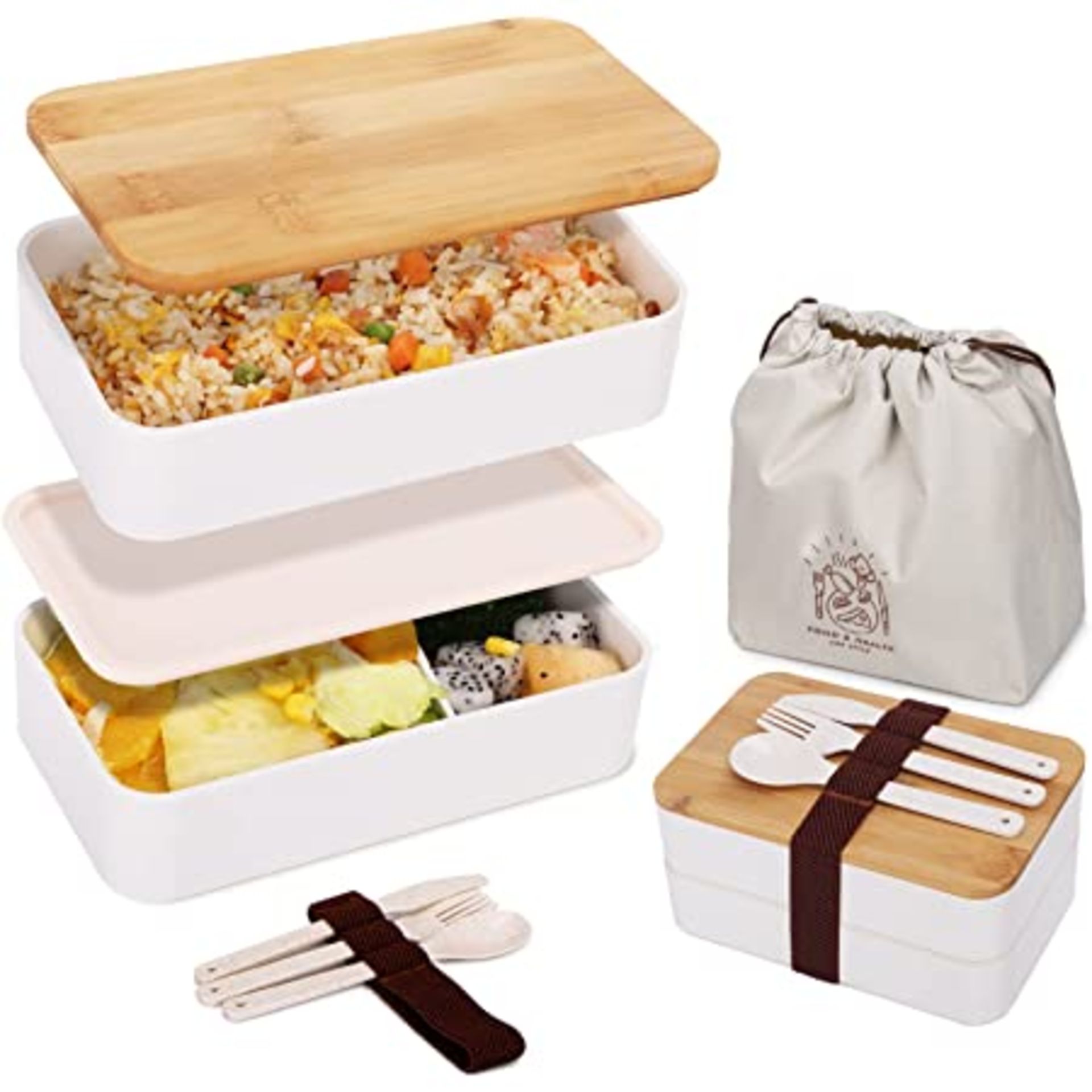 RRP-£6 Bento Lunch Boxes, Leakproof Bento Boxes for Kids Adults, Food Boxes with 3 Compartments/Fork