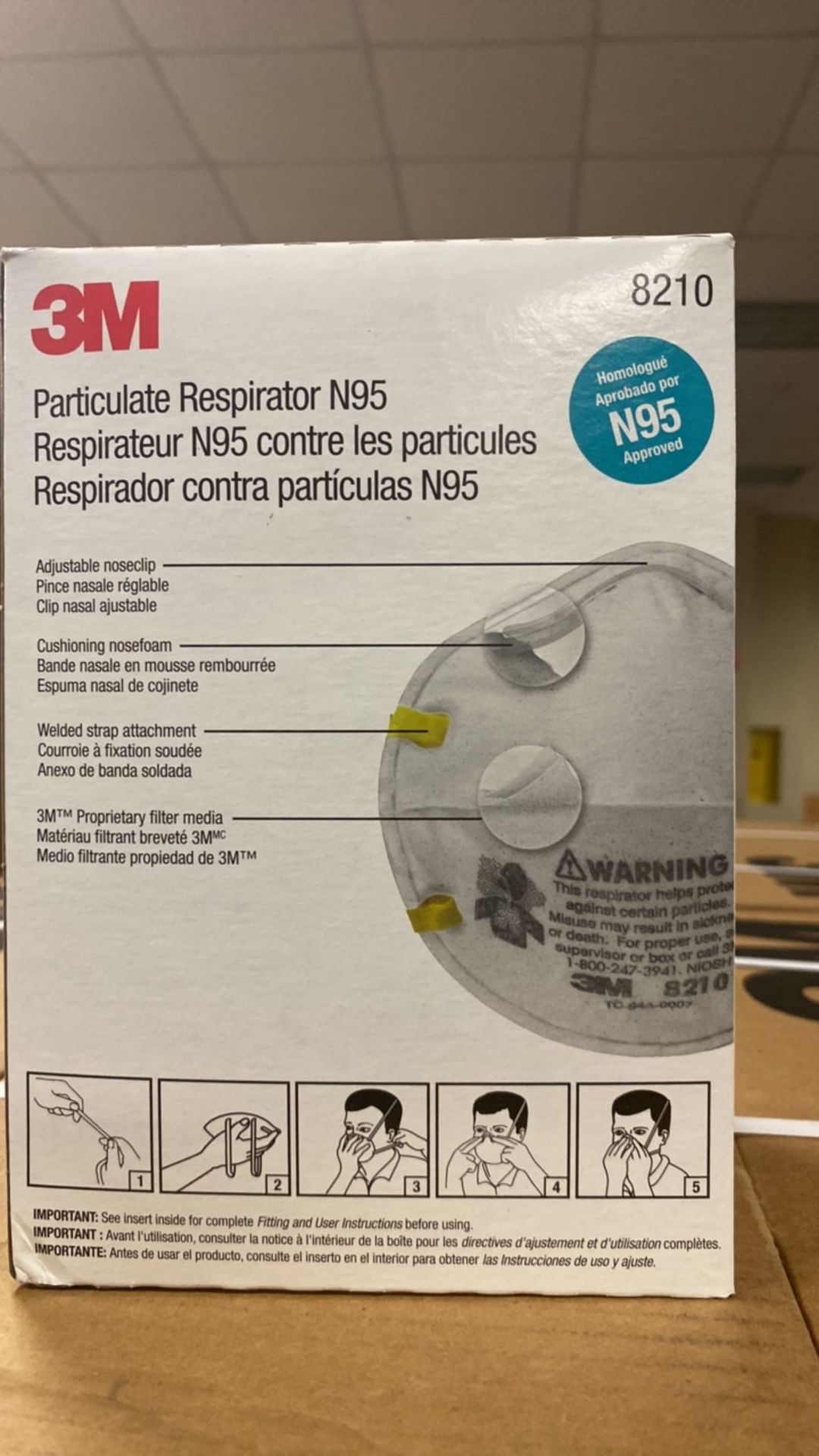 3M 8210 N95 PARTICULATE RESPIRATOR QTY:50 CASES/ 160 PER CASE - Image 2 of 3