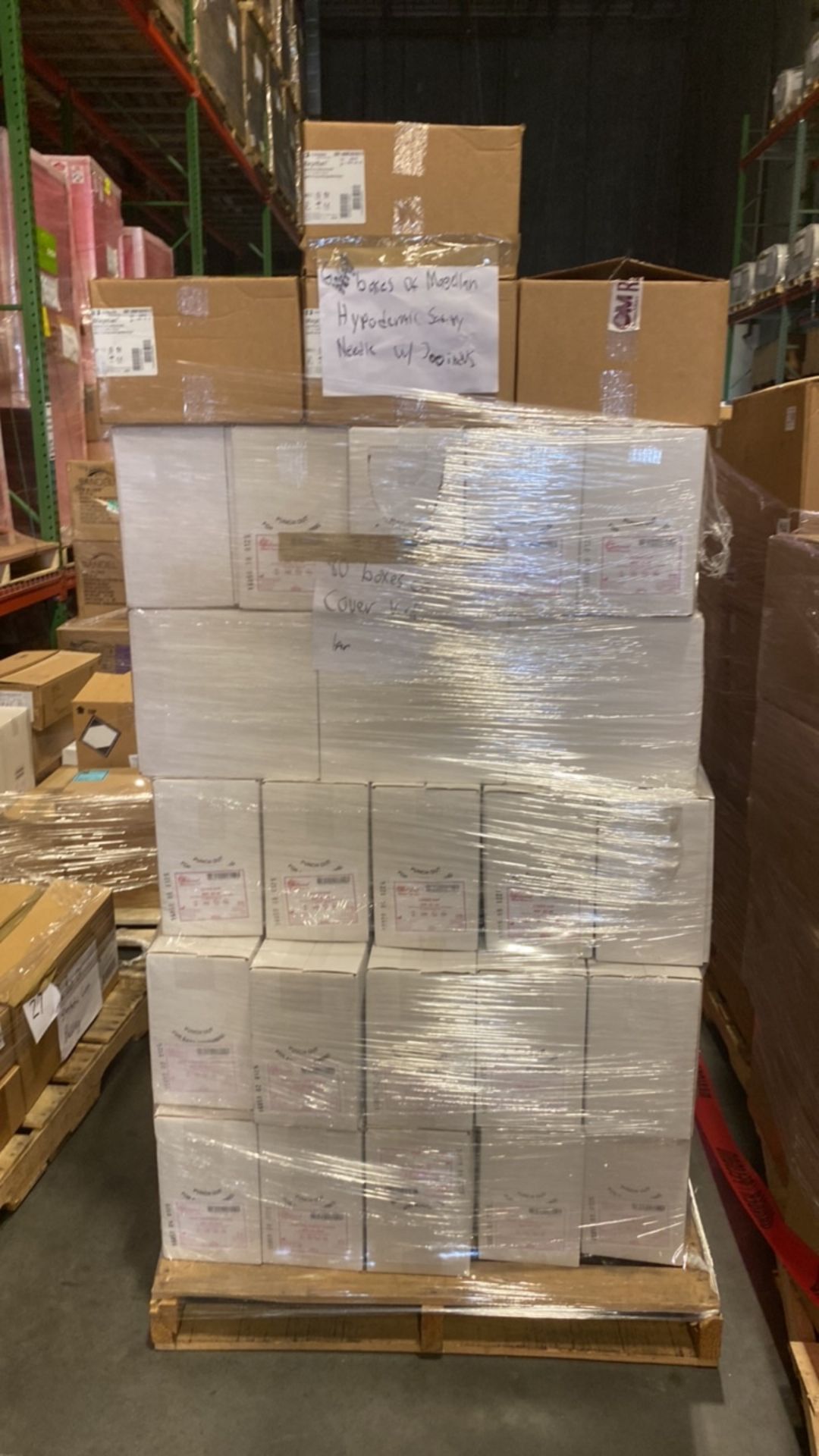 PALLET AND CONTENTS TO INCLUDE:80 Boxes of Cover Kap (1 per) ? 6 Boxes of Magellan Hypodermic Safety