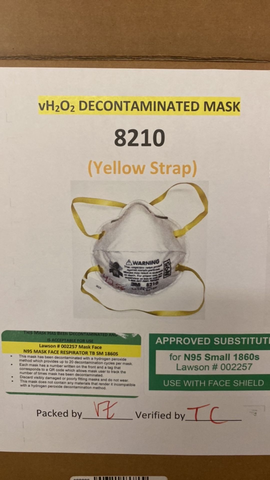 LAWSON 8210 REPROCESSED N95 MASKS QTY:20 CASES/ 20 X 20 BAGS