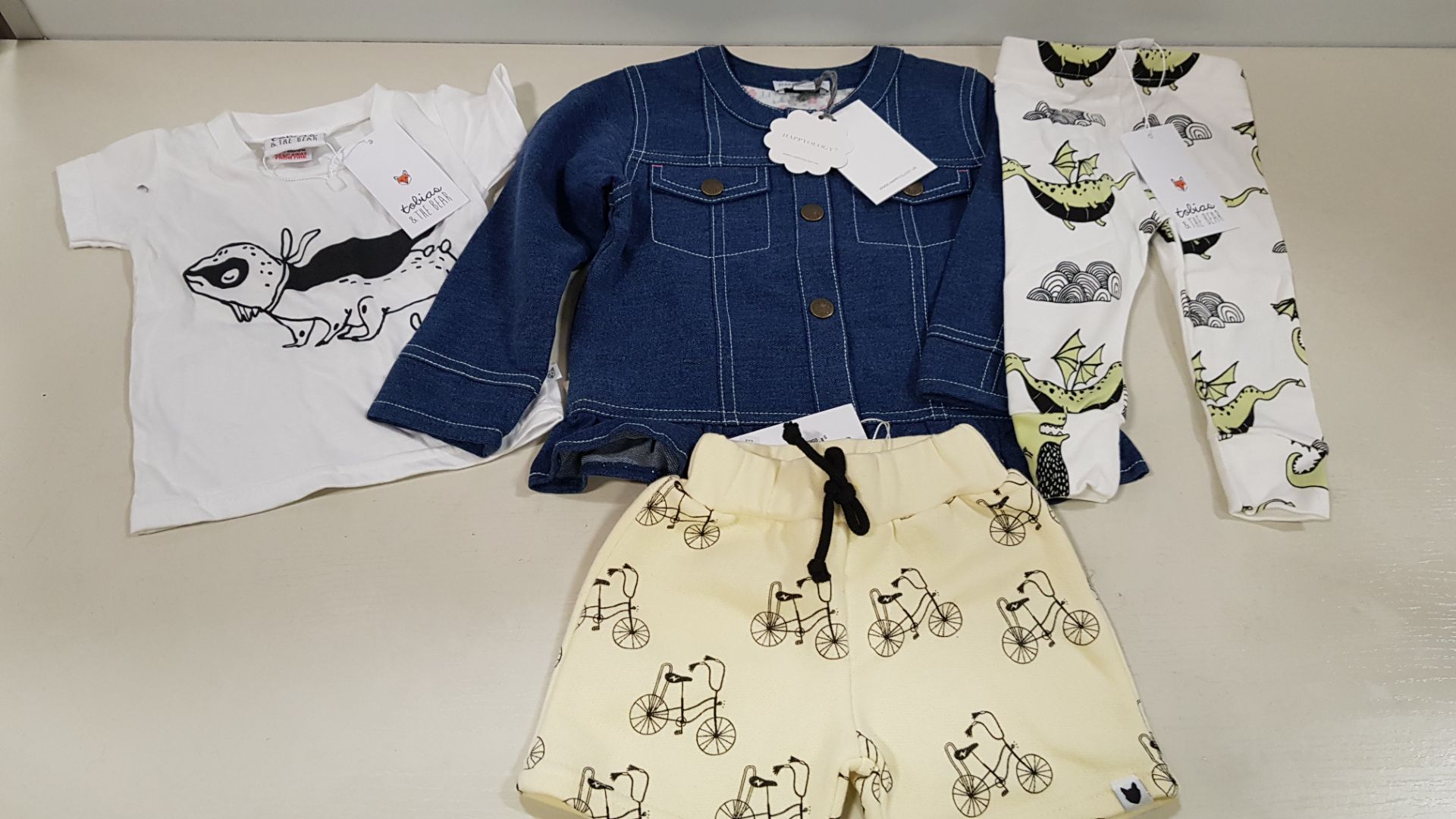 51 X BRAND NEW HAPPYOLOGY CHILDRENS WEAR IE. 18 X DENIM PRESS BUTTON JACKETS IN SIZES 12-18