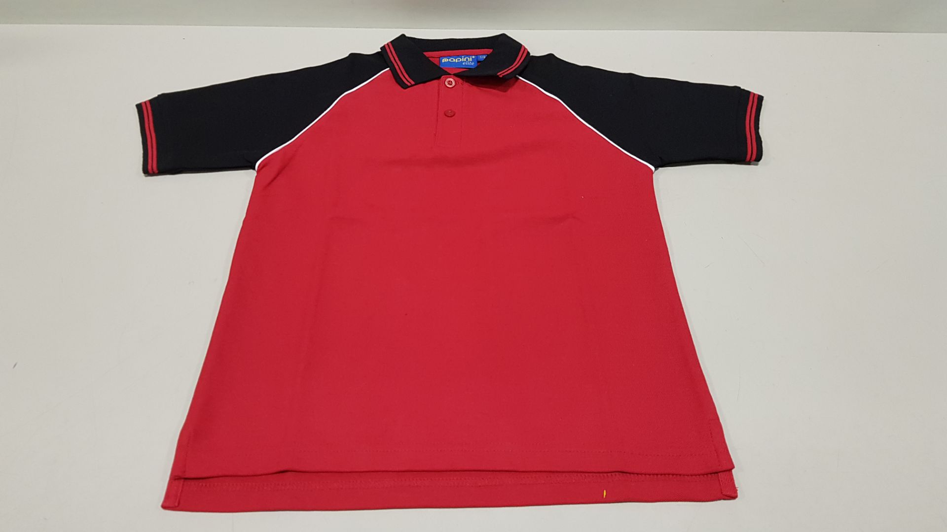 59 X BRAND NEW PAPINI MILANO RED/BLACK POLO SHIRTS - SIZE 9-10 & 11-12YEARS
