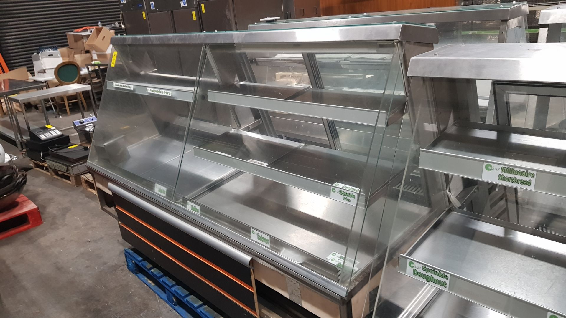 LARGE STAINLESS STEEL GLASS FRONTED FOOD COUNTER DISPLAY UNIT