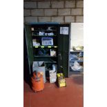 MIXED LOT CONTAINED IN METAL CABINET TO INCLUDE - PAINT BRUSHES, HAND SANITIZER, LINE MARKING