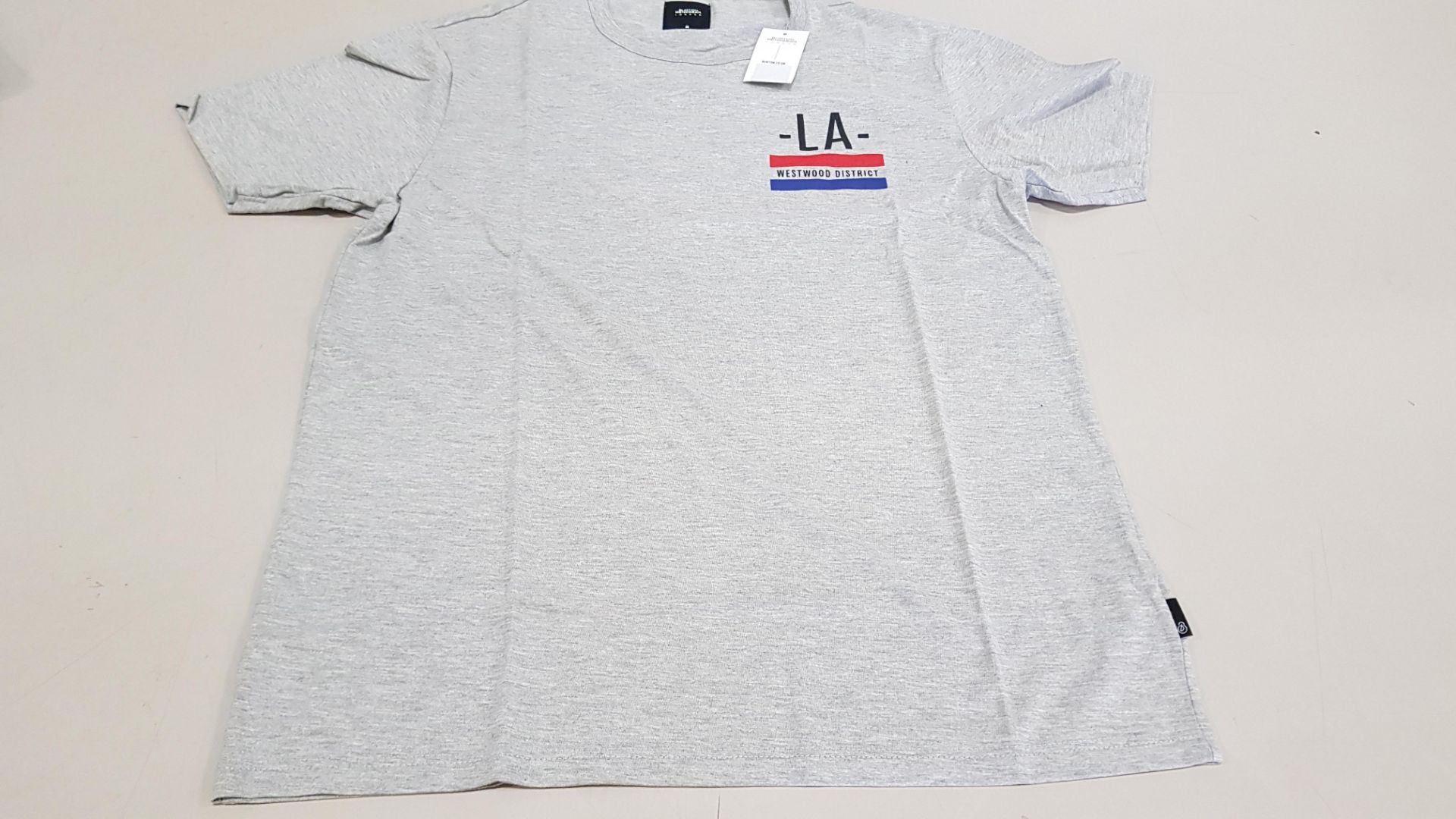 15 X BRAND NEW BURTON MENSWEAR GREY LA WESTWOOD DISTRICT T SHIRTS SIZE MEDIUM