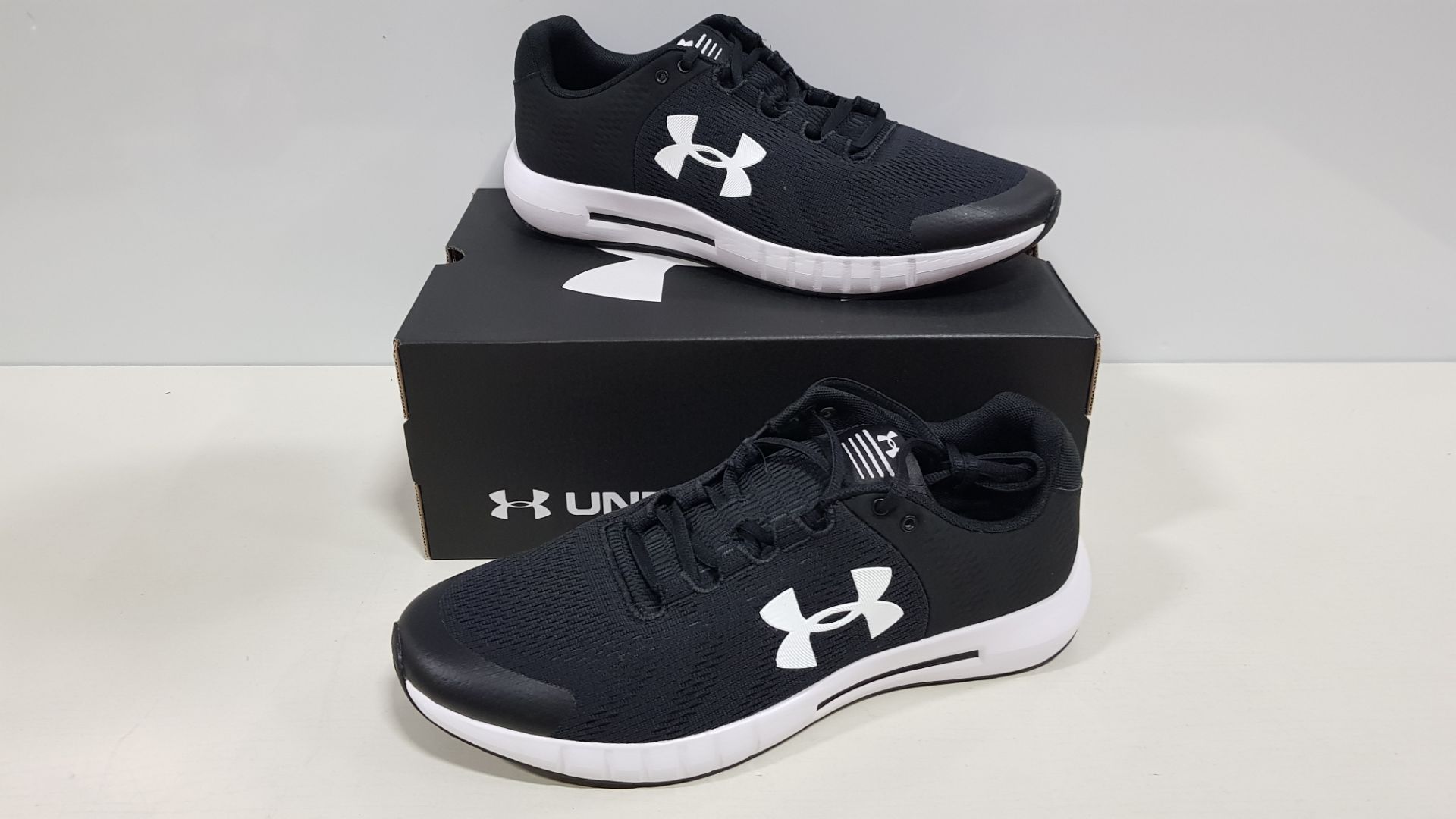 7X BRAND NEW UNDER ARMOR MICRO G PURSUIT IN BLACK AND WHITE - SIZE UK 11