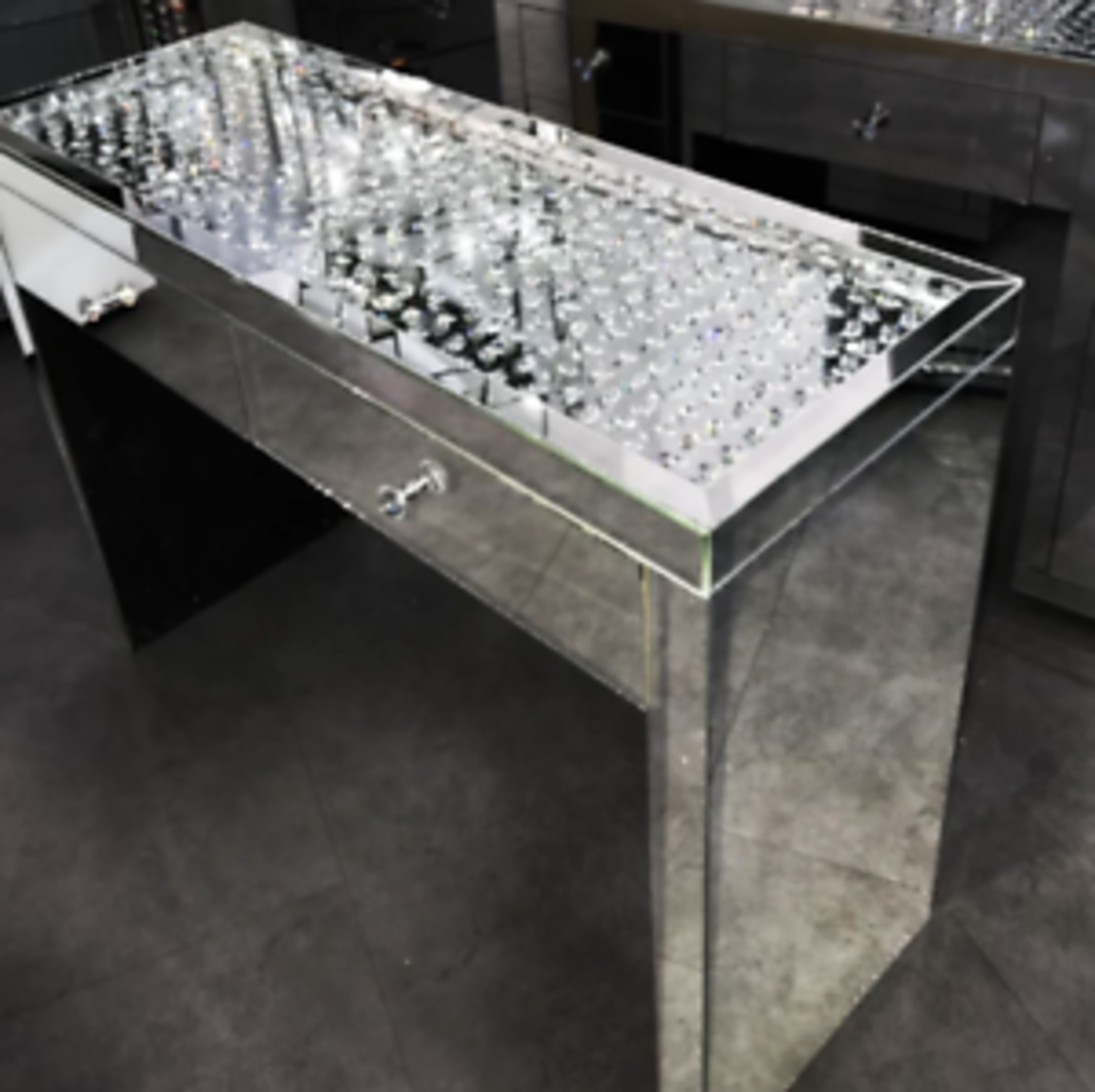 BRAND NEW BOXED FLOATING CRYSTAL ON TOP 2 DRAWER DRESSING TABLE - 110X40X80CM (BOX 121X45X51, 45KG)
