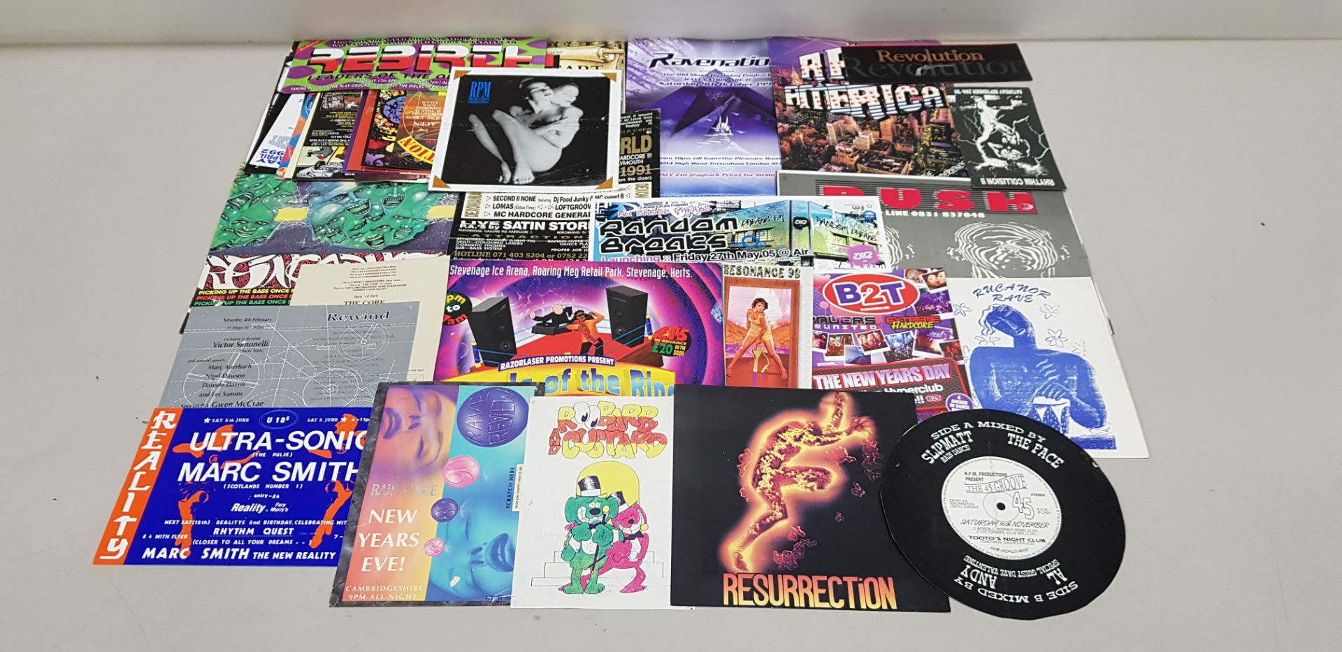 APPROX 70 X VARIOUS RETRO FLYERS AND POSTERS IE ROLLERS 2ND BIRTHDAY PARTY 1993, RAVEWORLD VI