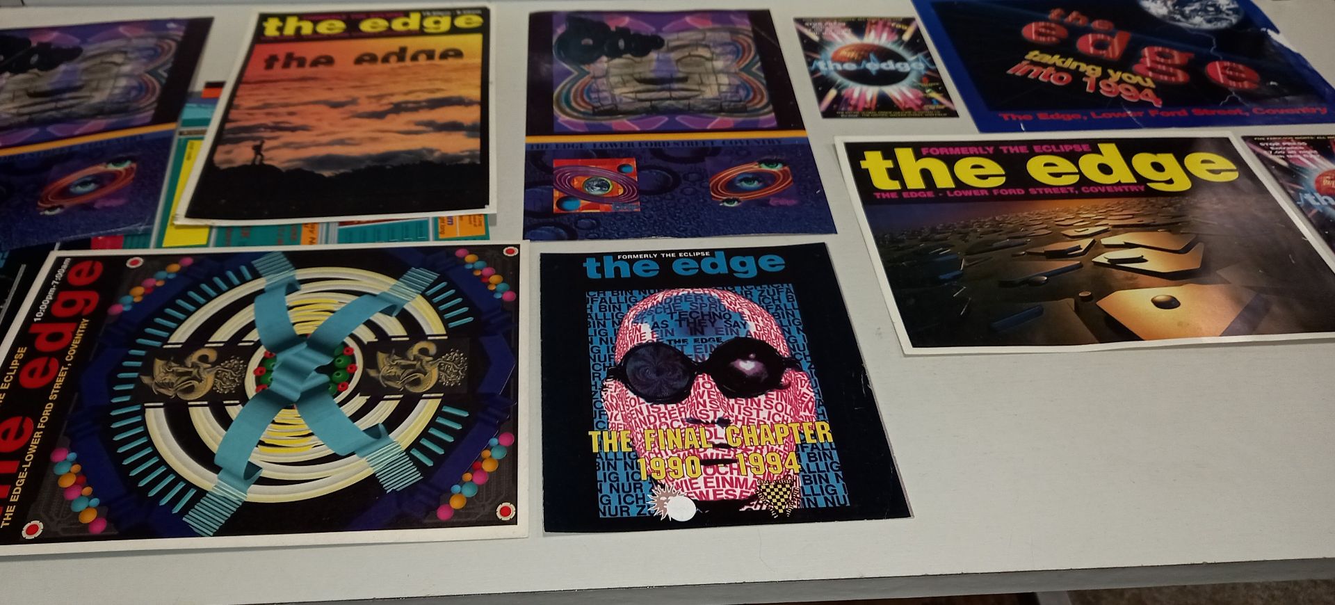 APPROX 73 X VARIOUS RETRO FLYERS AND POSTERS IE THE EDGE 1993, THE AWAKENING 1995, VARIOUS EDGE