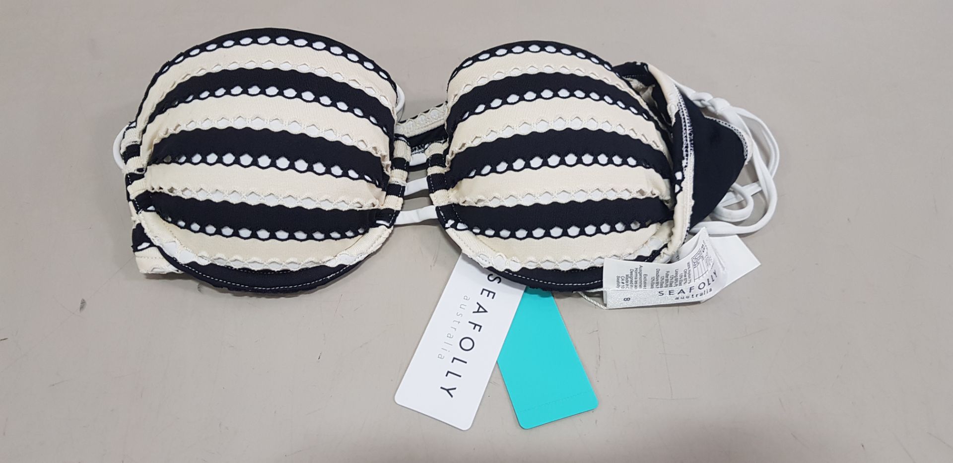 12 X BRAND NEW SEAFOLLY AUSTRALIA BLACK AND WHITE BIKINI TOPS - RRP $109.95PP - PICK LOOSE