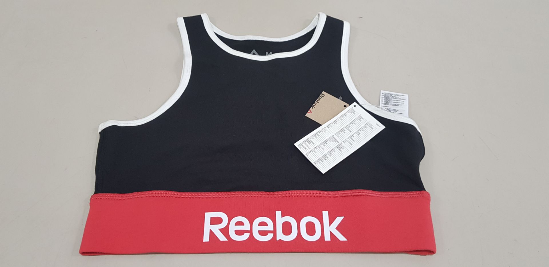 20 X BRAND NEW REEBOK LINEAR LOGO COTTON BRA IN RED AND BLACK (SIZE M) - PICK LOOSE