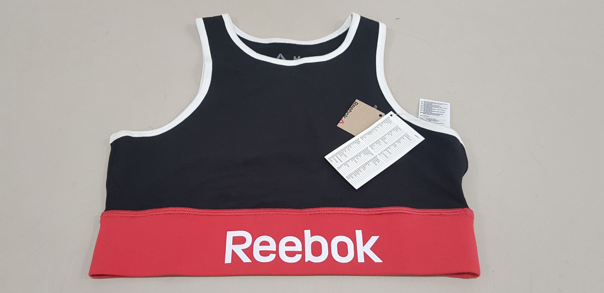 20 X BRAND NEW REEBOK LINEAR LOGO COTTON BRA IN RED AND BLACK (SIZE M) - PICK LOOSE