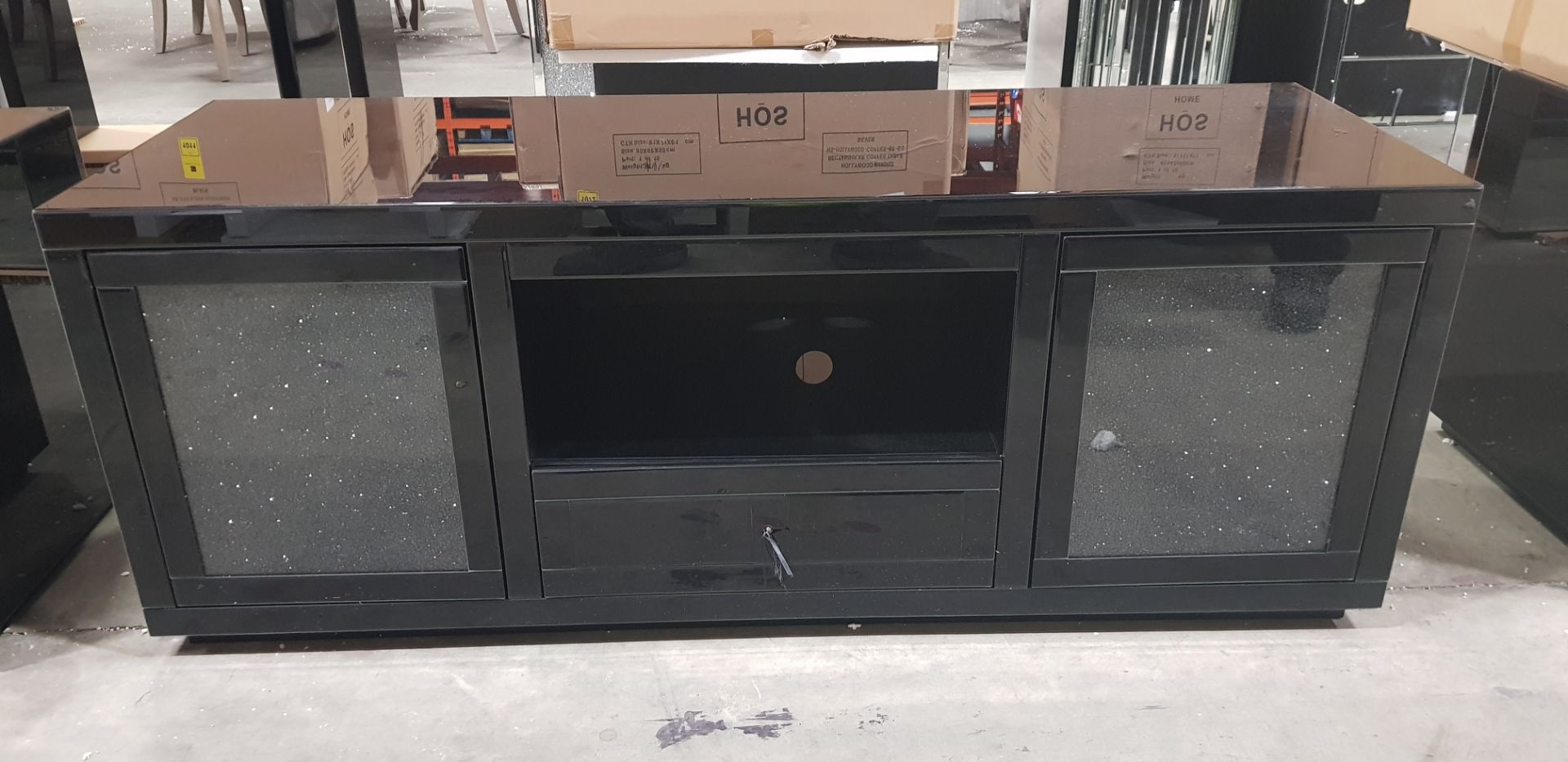 1 X BLACK MIRROR CRUSH LARGE MEDIA UNIT (170X55X65CM) ** NOTE: THESE ITEMS ARE TO BE COLLECTED IN