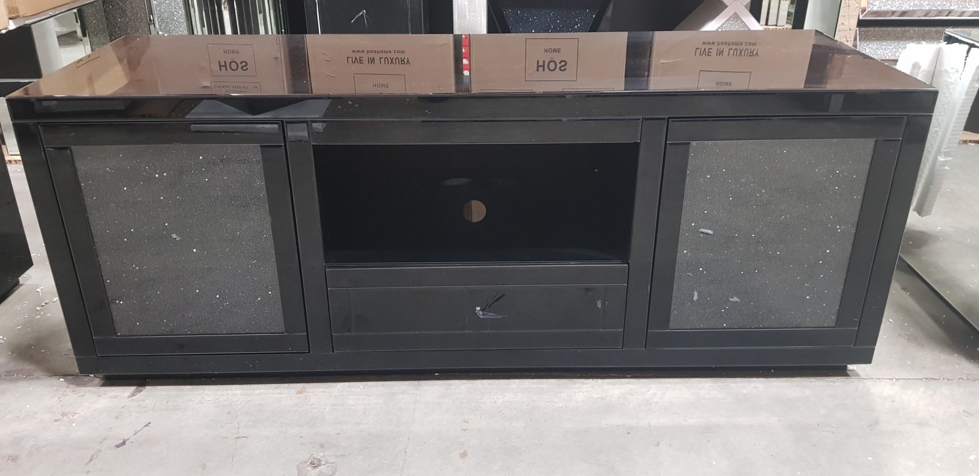 1 X BLACK MIRROR CRUSH LARGE MEDIA UNIT (170X55X65CM) WITH BOX ** NOTE: THESE ITEMS ARE TO BE