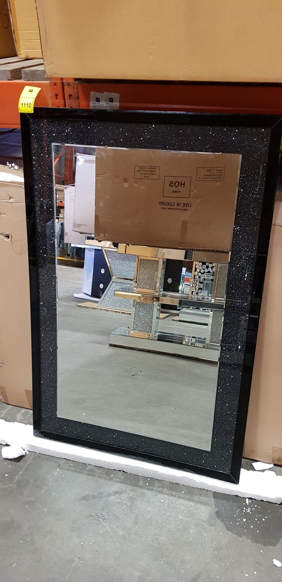 1 X BLACK MIRROR CRUSH WALL MIRROR (120X80X4CM) - WITH BOX - DAMAGED ON SIDE ** NOTE: THESE ITEMS