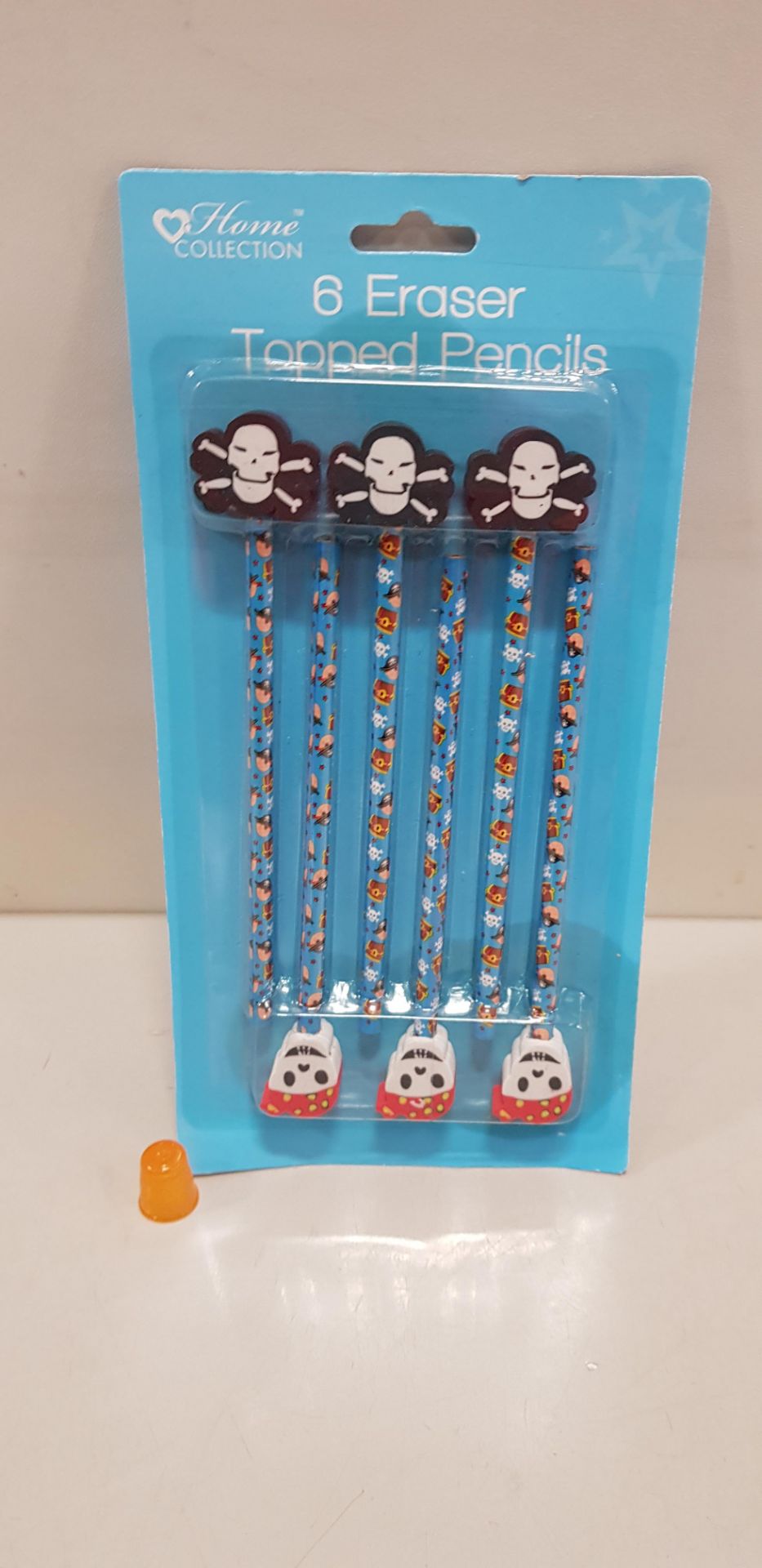 120 X BRAND NEW HOME COLLECTION PACKS OFF 6 ERASER TOPPED PIRATE PENCILS IN TWO STYLES (IN 5 BOXES)
