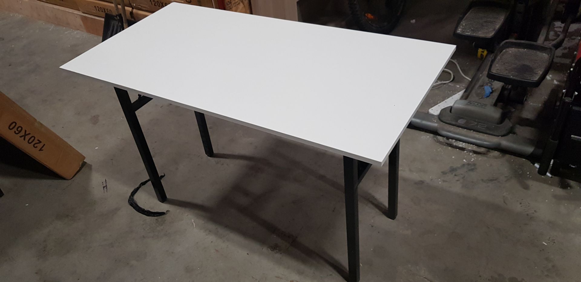 4 X BOXED WHITE FOLDABLE RECTANGULAR TABLES 60CM X 120CM (SOME MINOR SCUFFING)