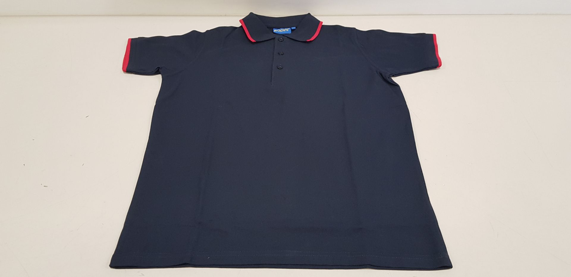 50 X BRAND NEW PAPINI NAVY AND RED POLO SHIRTS SIZE S