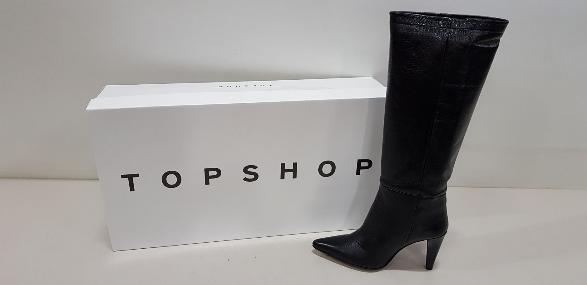 4 X BRAND NEW TOPSHOP TAYLOR BLACK KNEE HIGH HEELED BOOTS UK SIZE 7 RRP £120.00 (TOTAL RRP £480.00)