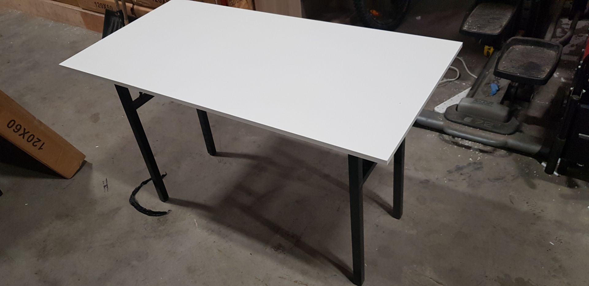 4 X BOXED WHITE FOLDABLE RECTANGULAR TABLES 60CM X 120CM (SOME MINOR SCUFFING)