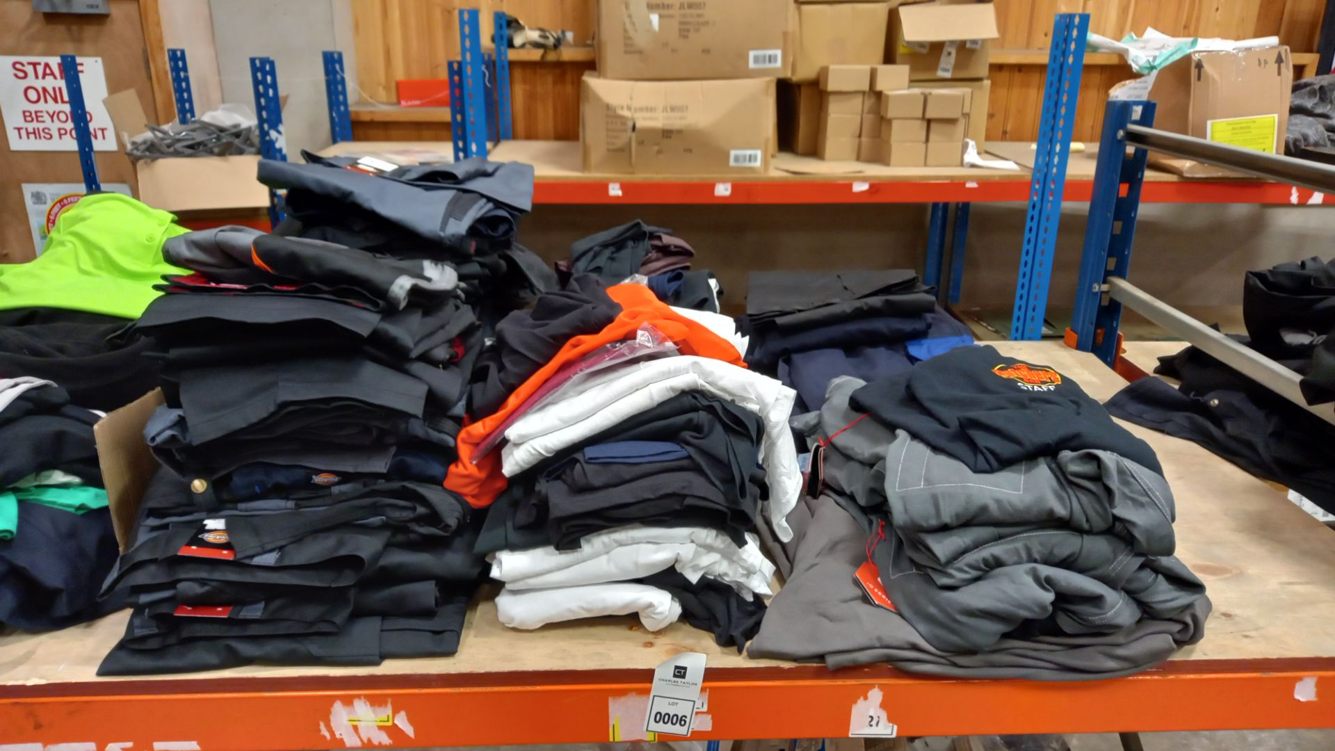 80 + PIECE MIXED WORK CLOTHING LOT CONTAINING JACKETS, SHIRTS AND PANTS ETC (PLEASE NOTE SOME