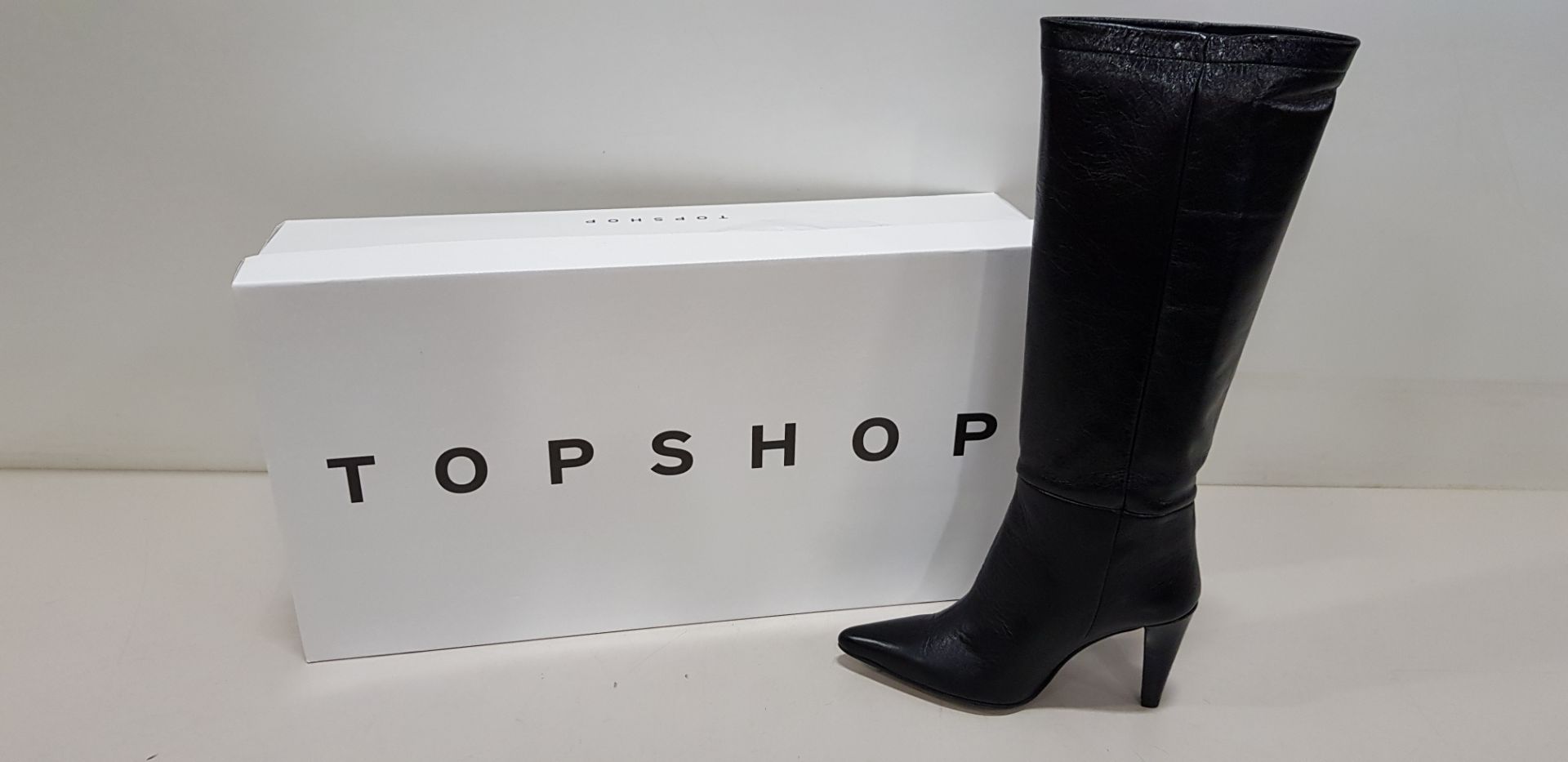 3 X BRAND NEW TOPSHOP TAYLOR BLACK KNEE HIGH HEELED BOOTS UK SIZE 5 RRP £120.00 (TOTAL RRP £360.00)