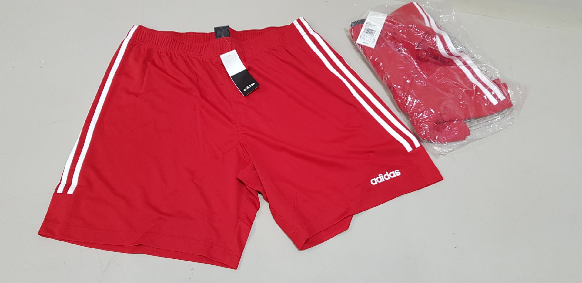 26 X BRAND NEW ADIDAS RED SERENO 3 STRIPE SHORTS IN SIZE UK SMALL