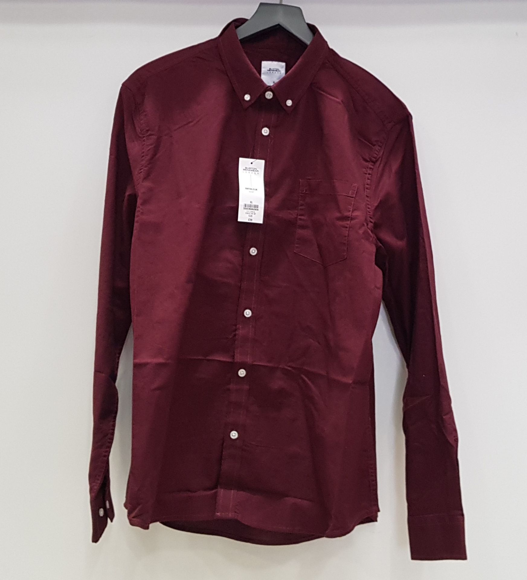 20 X BRAND NEW BURTON MENSWEAR MAROON LONG SLEEVED BUTTONED SHIRTS SIZE LARGE RRP £20.00 (TOTAL