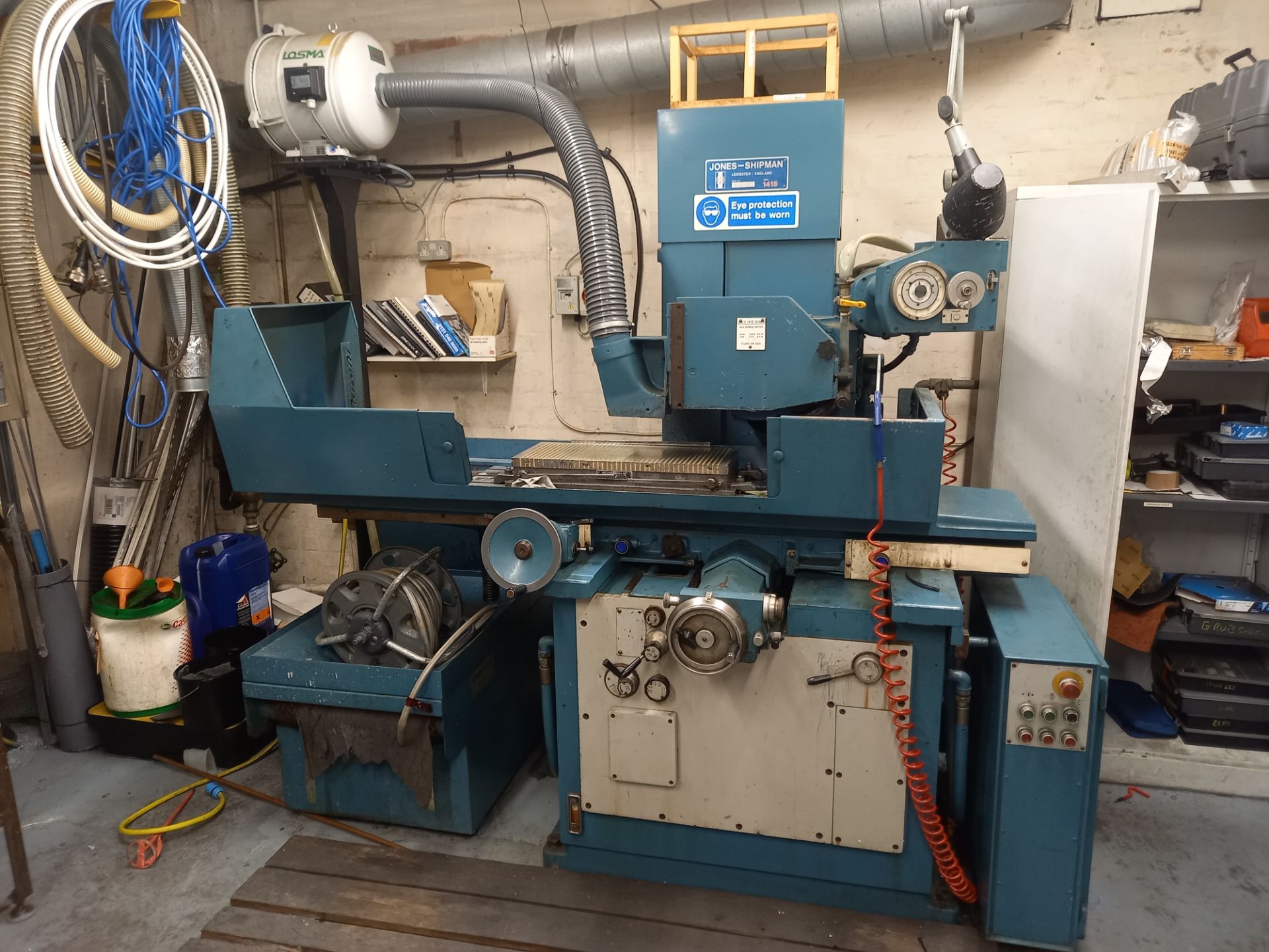 JONES AND SHIPMAN HORIZONTAL SURFACE GRINDER WITH MAGNETIC CHUCK, LOSMA EXTRACTOR AND SWARF