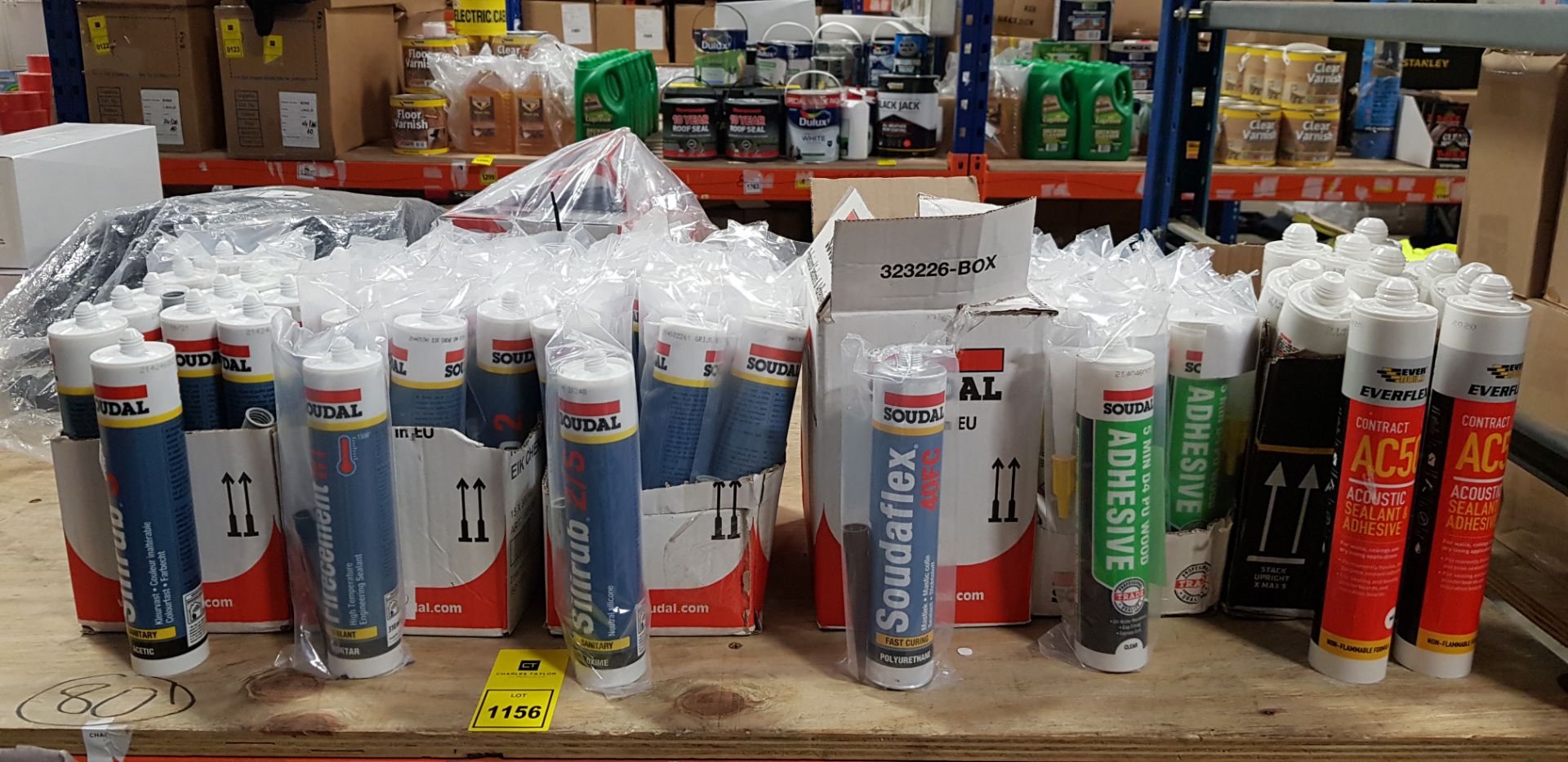 70 PIECE MIXED LOT CONTAINING SOUDAL SILIRUB S SANITARY ACETIC, FIRE CEMENT MORTAR SEALANT, SOUDAL 5