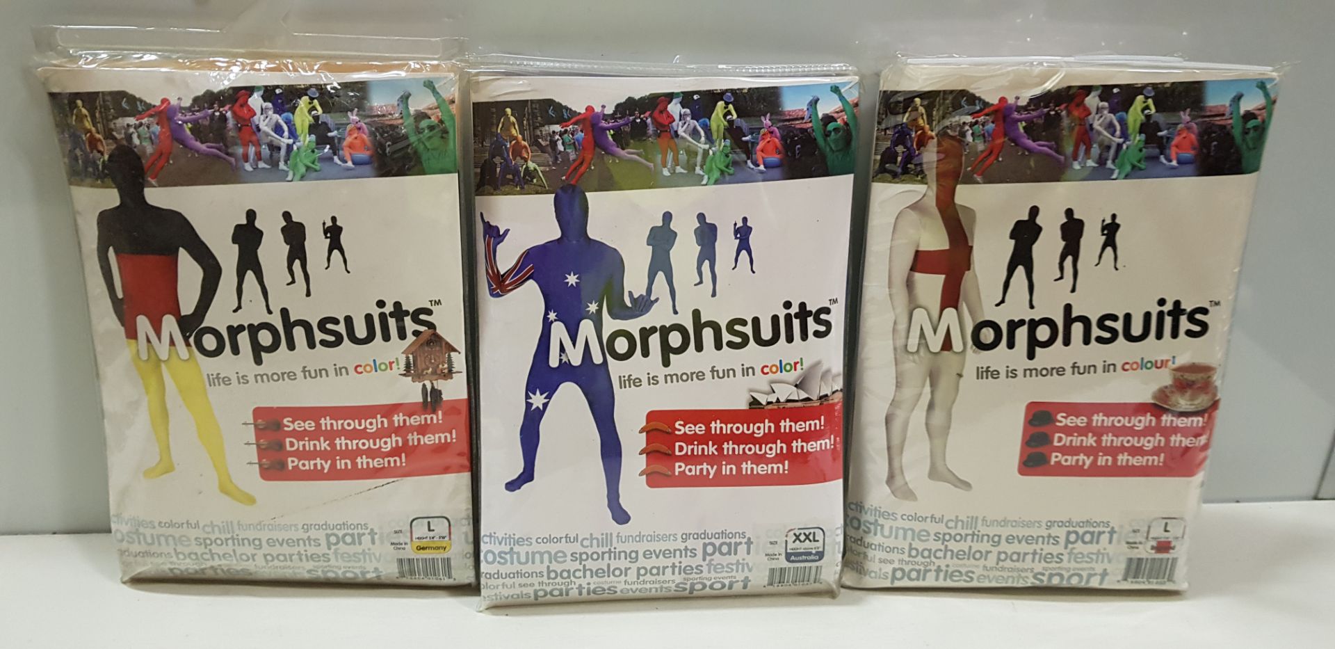 25 PIECE MIXED MORPHSUIT LOT CONTAINING ENGLAND MORPHSUITS, AUSTRALIA MORPHSUITS AND GERMAN