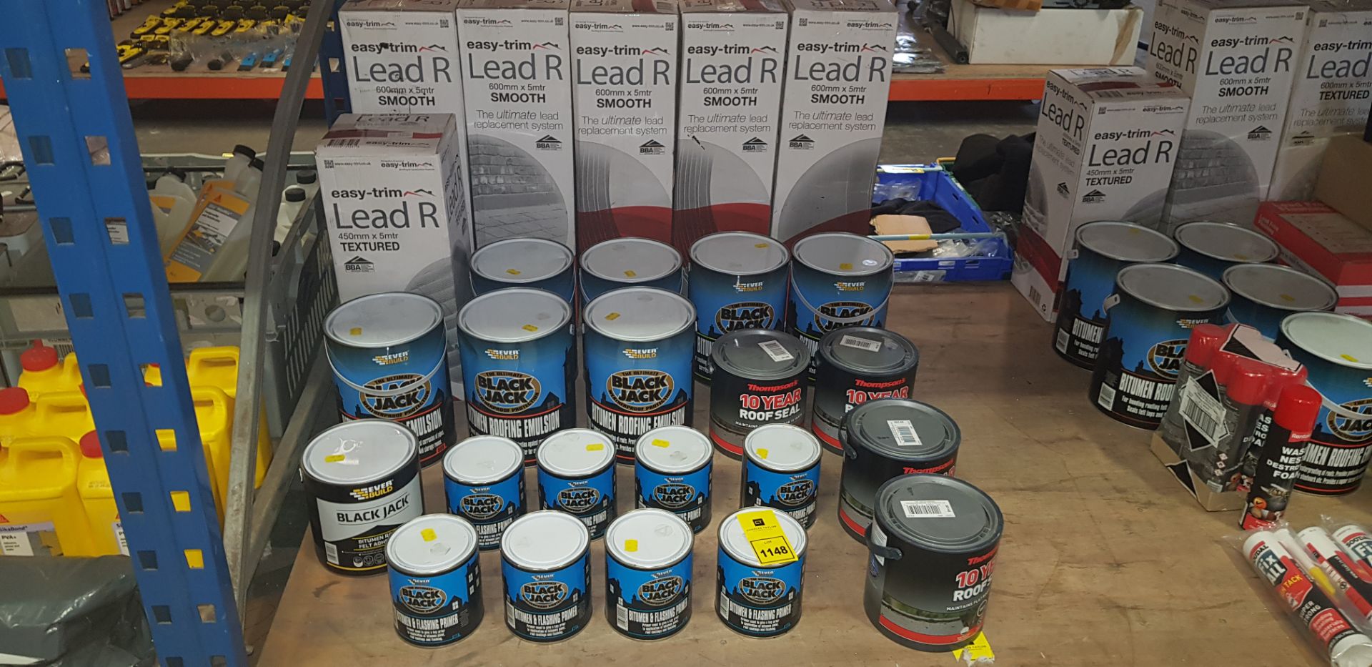 26 PIECE MIXED LOT CONTAINING EASY-TRIM TEXTURED LEAD R (450mm x 5M), EVERBUILD 5L BLACKJACK BITUMEN