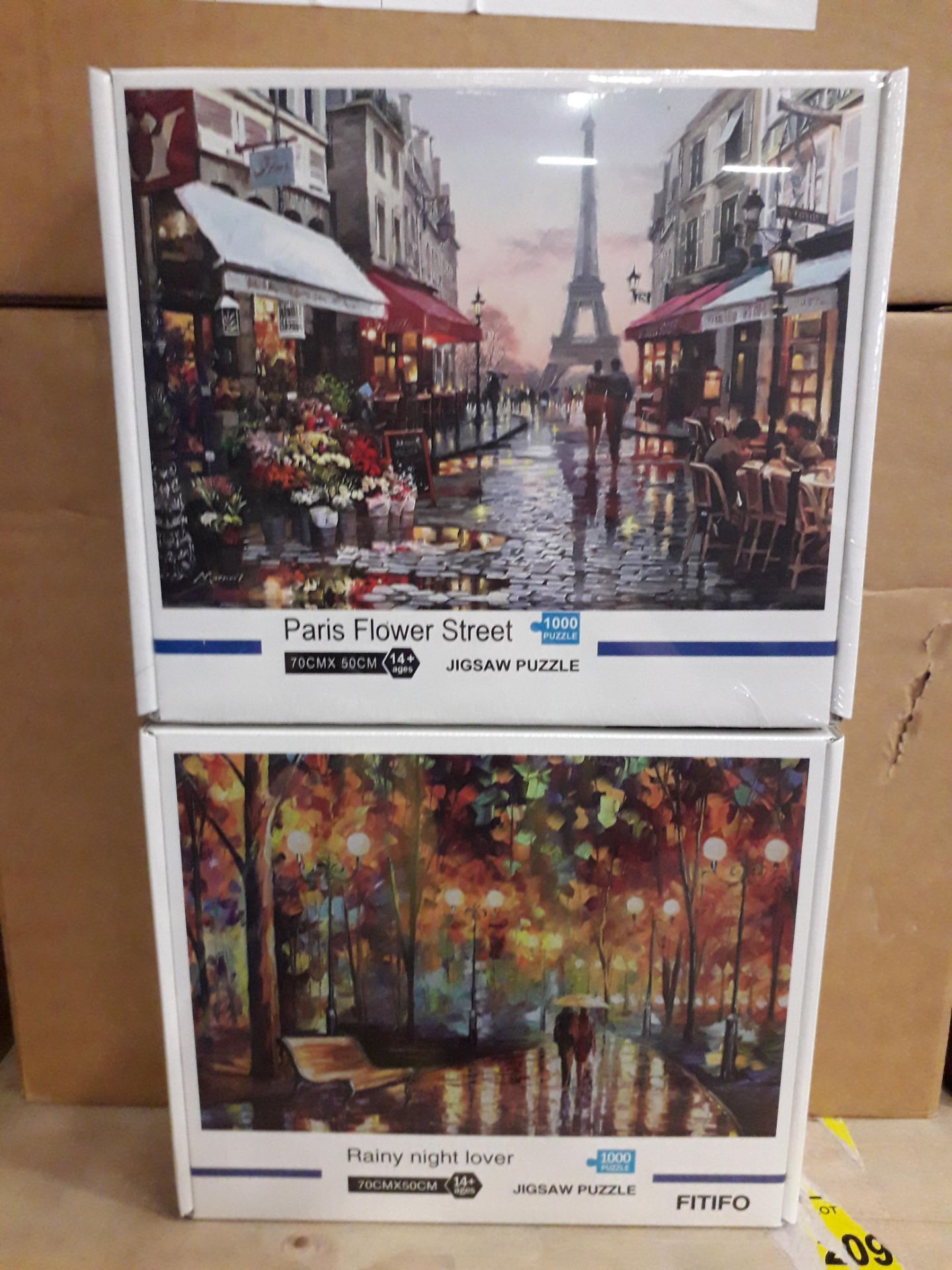 128 X BRAND NEW MIXED JIGSAW LOT TO INCLUDE RAINY NIGHT LOVER AND PARIS FLOWER STREET 70 CM X 50