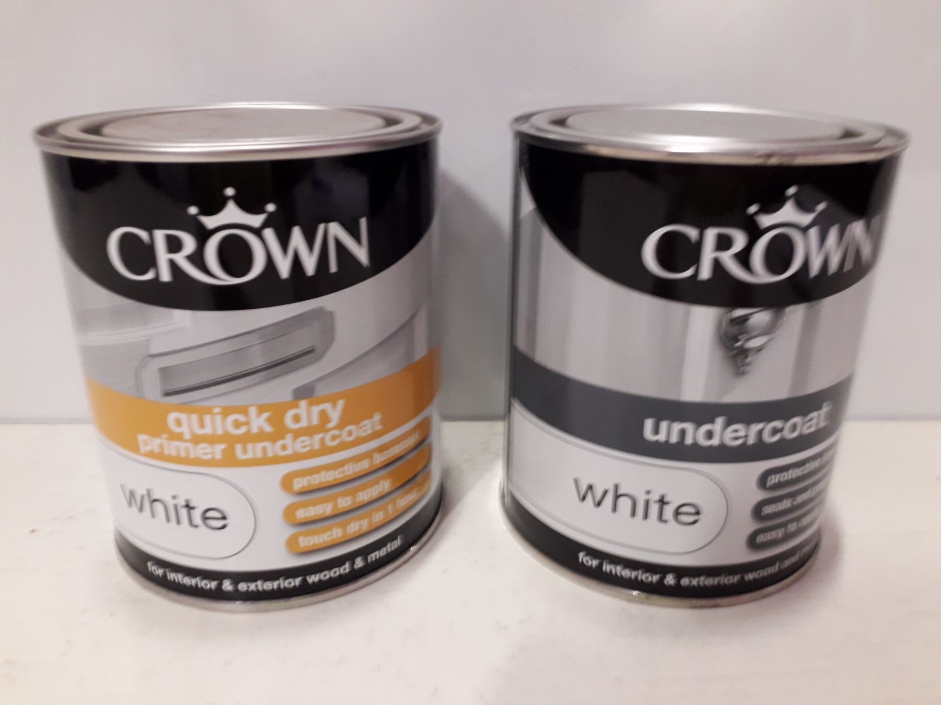 30 X BRAND NEW CROWN QUICK DRY PRIMER UNDERCOAT ( WHITE ) FOR INTERIOR AND EXTERIOR WOOD AND METAL