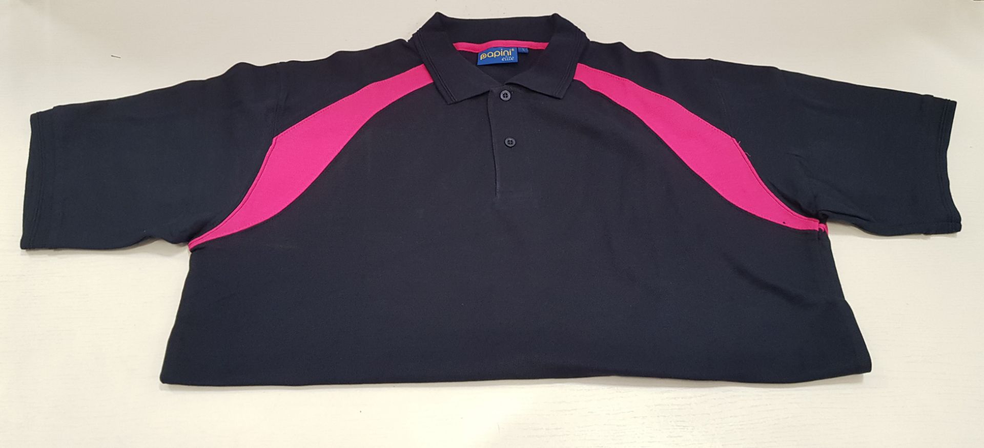 50 X BRAND NEW PAPINI ENNA NAVY/FUSCHIA POLO SHIRTS IN SIZE UK LARGE