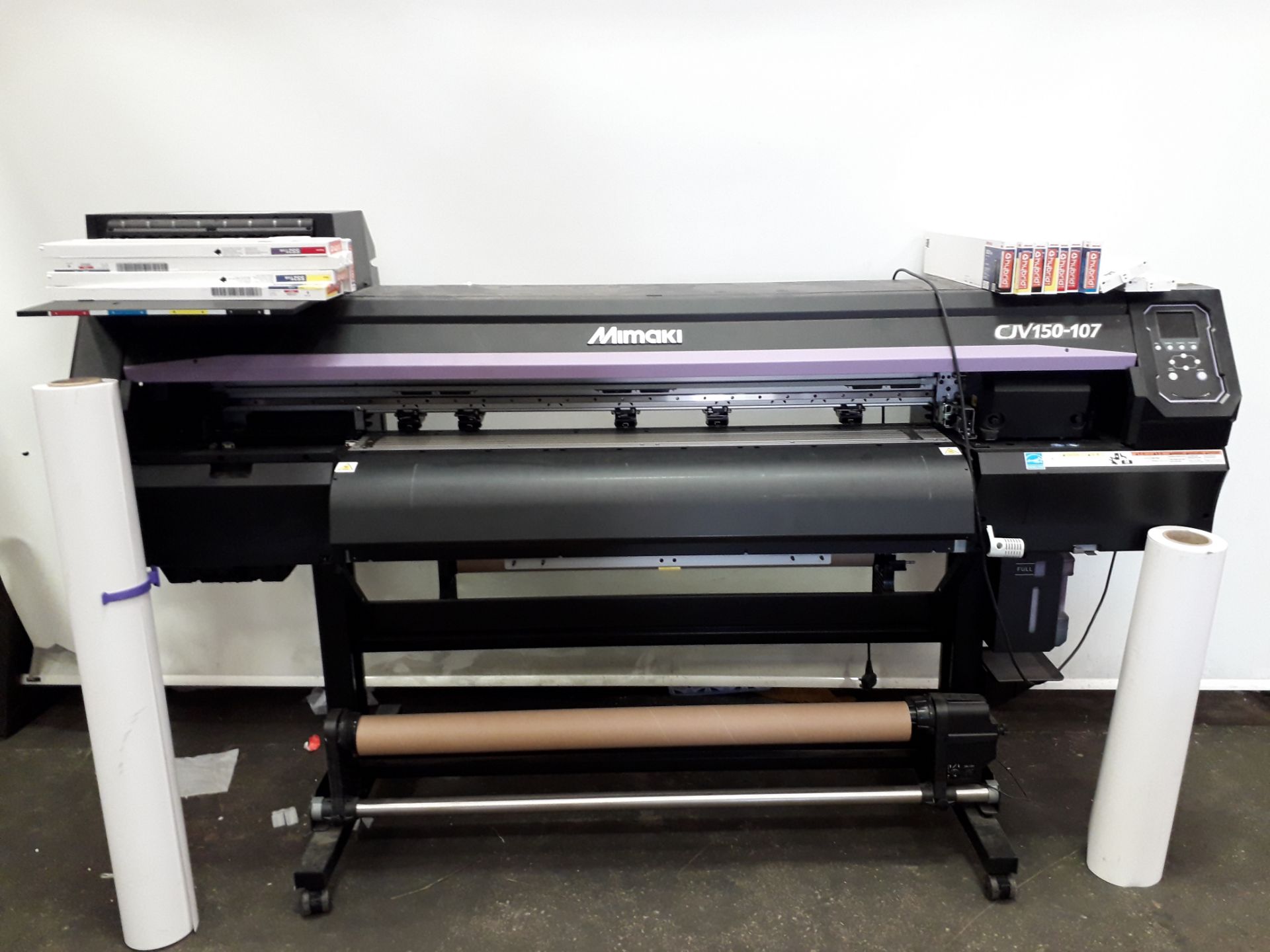 1 X MIMAKI CJV 150- 107 ECO SOLVENT PRINTER SIGN MAKING PRINTS AND CUTS AND VARIOUS INKS AND 2 X
