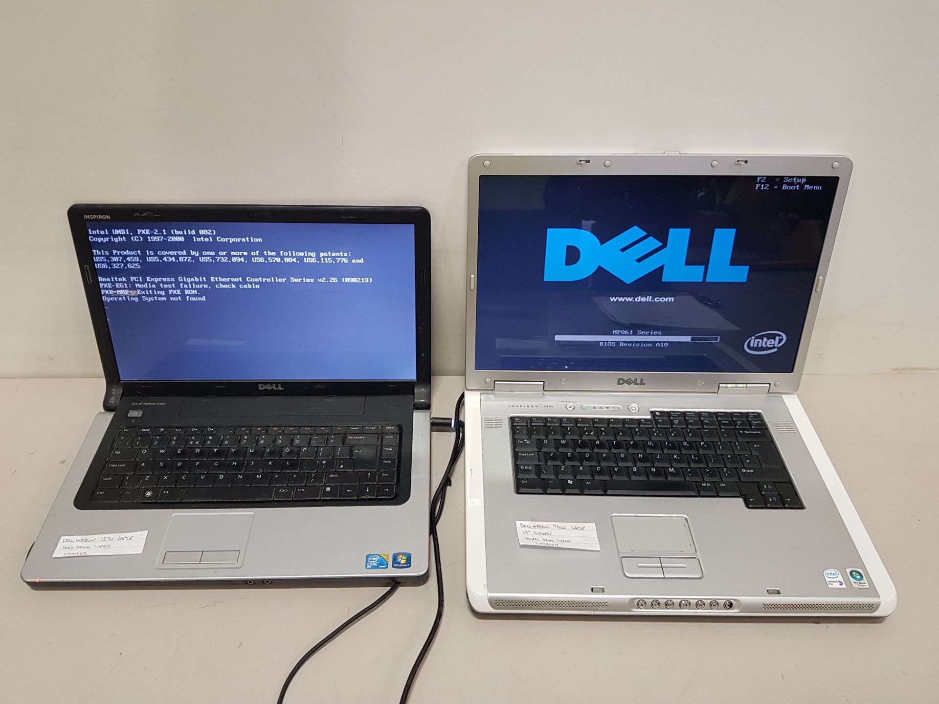 2 X DELL LAPTOPS WITH CHARGERS - 1570 AND 9400 (NO O/S)