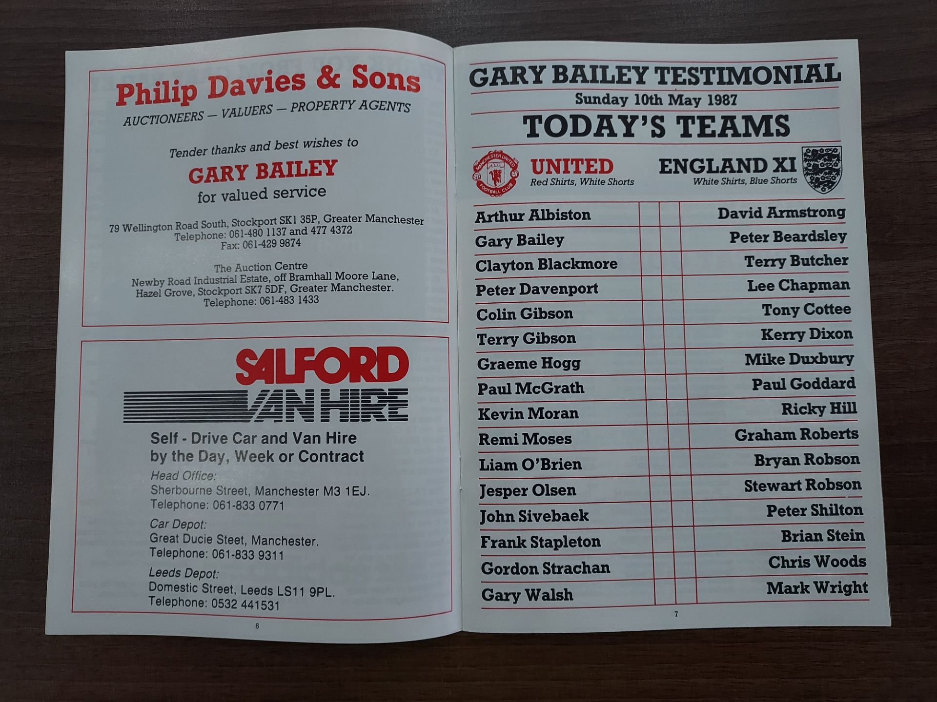 GARY BAILEY TESTIMONIAL 1986/87