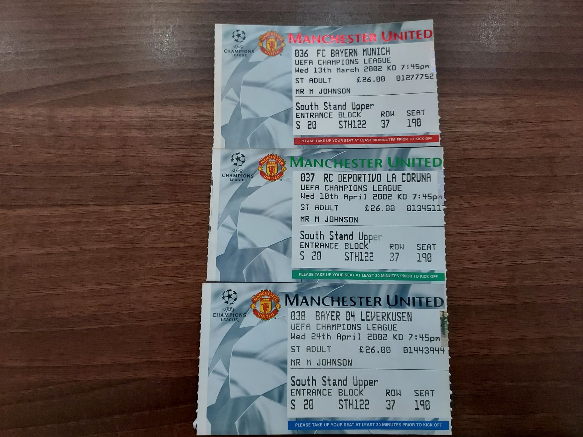 7 X TICKET STUBBS TO INC - MANCHESTER UNITED VS LILEE, 2 X DEPORTIVO CORUNA, BUAVISTA, OLYMPIAKOS, - Image 2 of 2