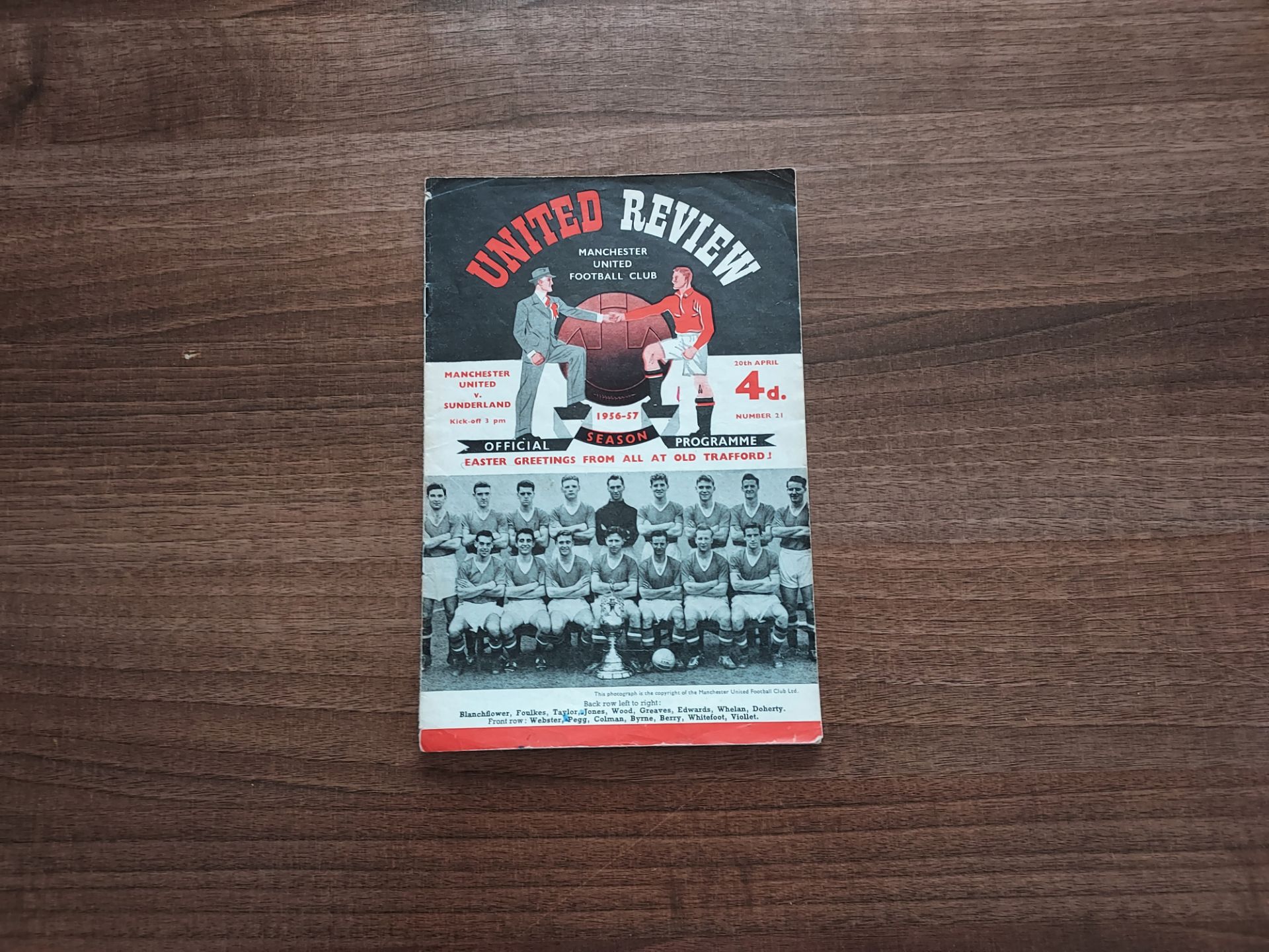 MANCHESTER UNITED VS SUNDERLAND HOME GAME PROGRAM 20/04/1957