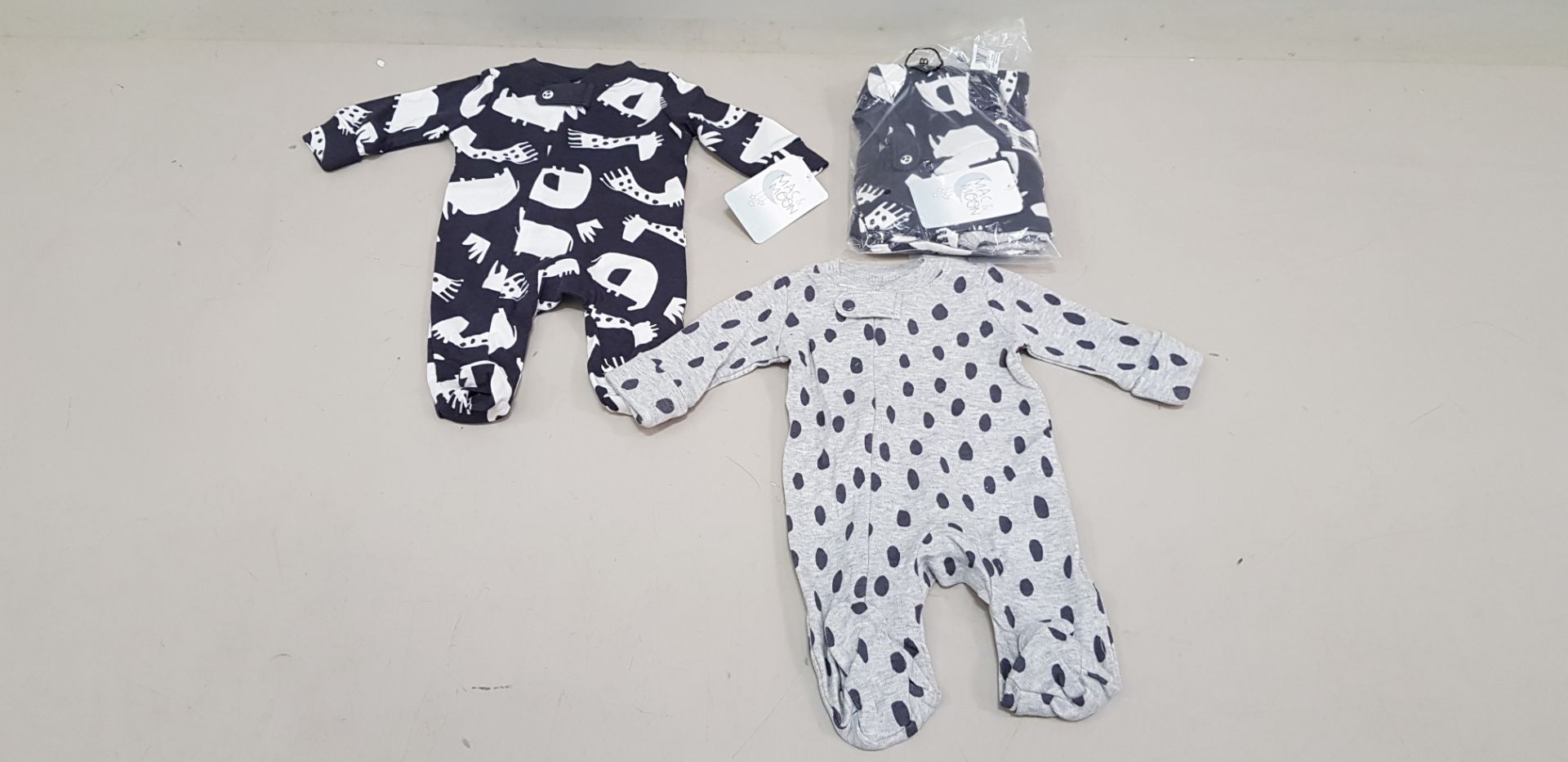 25 X BRAND NEW MAC AND MOON 2 PACK OF BABY GROWS UK SIZE 6 MONTHS