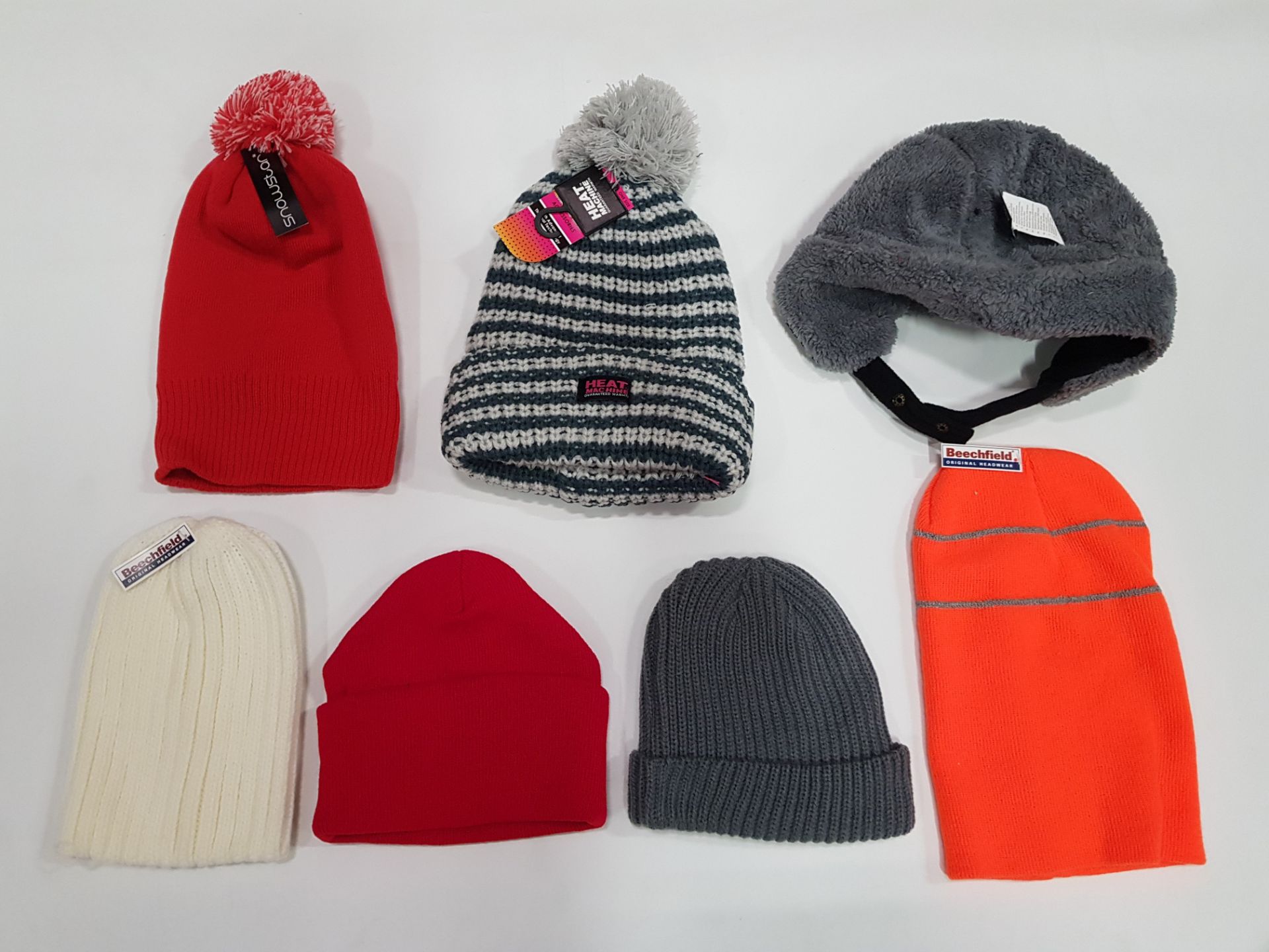 50 PIECE MIXED CLOTHING LOT CONTAINING BEANIE HATS IN VARIOUS STYLES AND SIZES