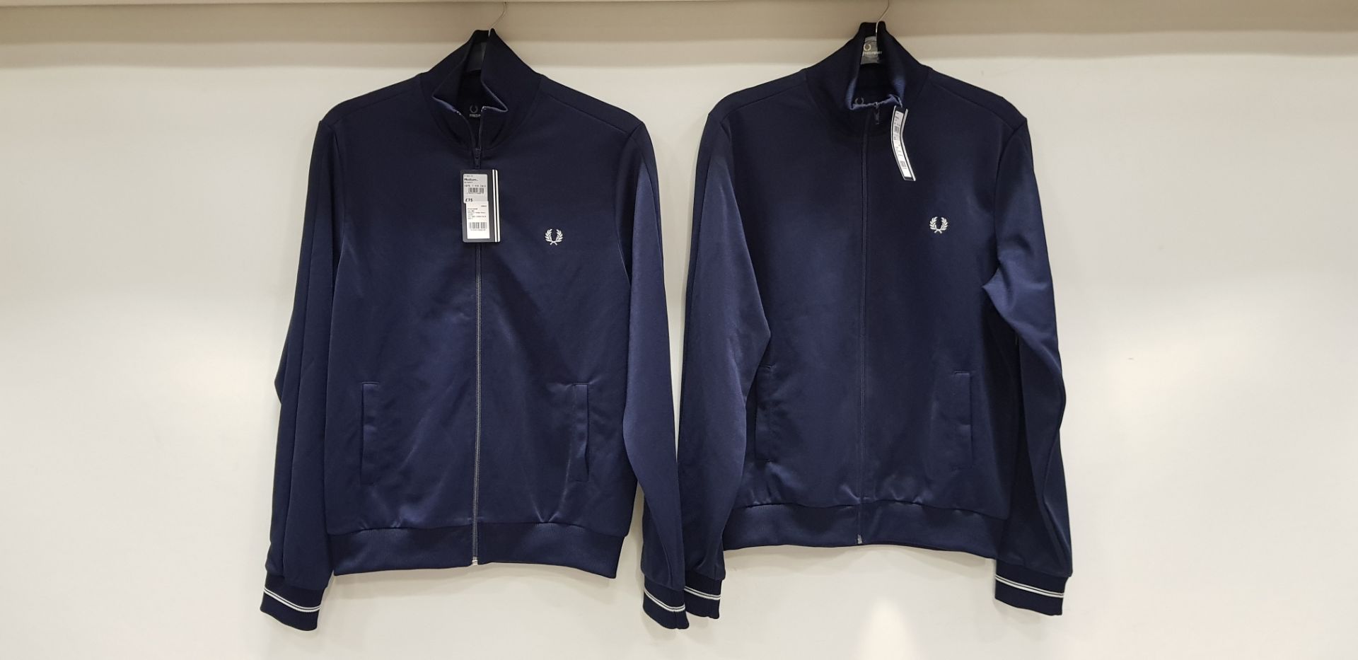 2 X BRAND NEW FRED PERRY TIPPED TRACKED JACKET IN CARBON BLUE SIZE MEDIUM