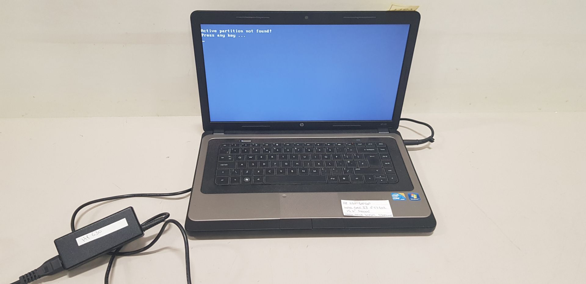 1 X HP 630 LAPTOP INTEL CORE I3 2.53 GHZ , 15.6 SCREEN - HARD DRIVE WIPED - NO OS - COMES WITH