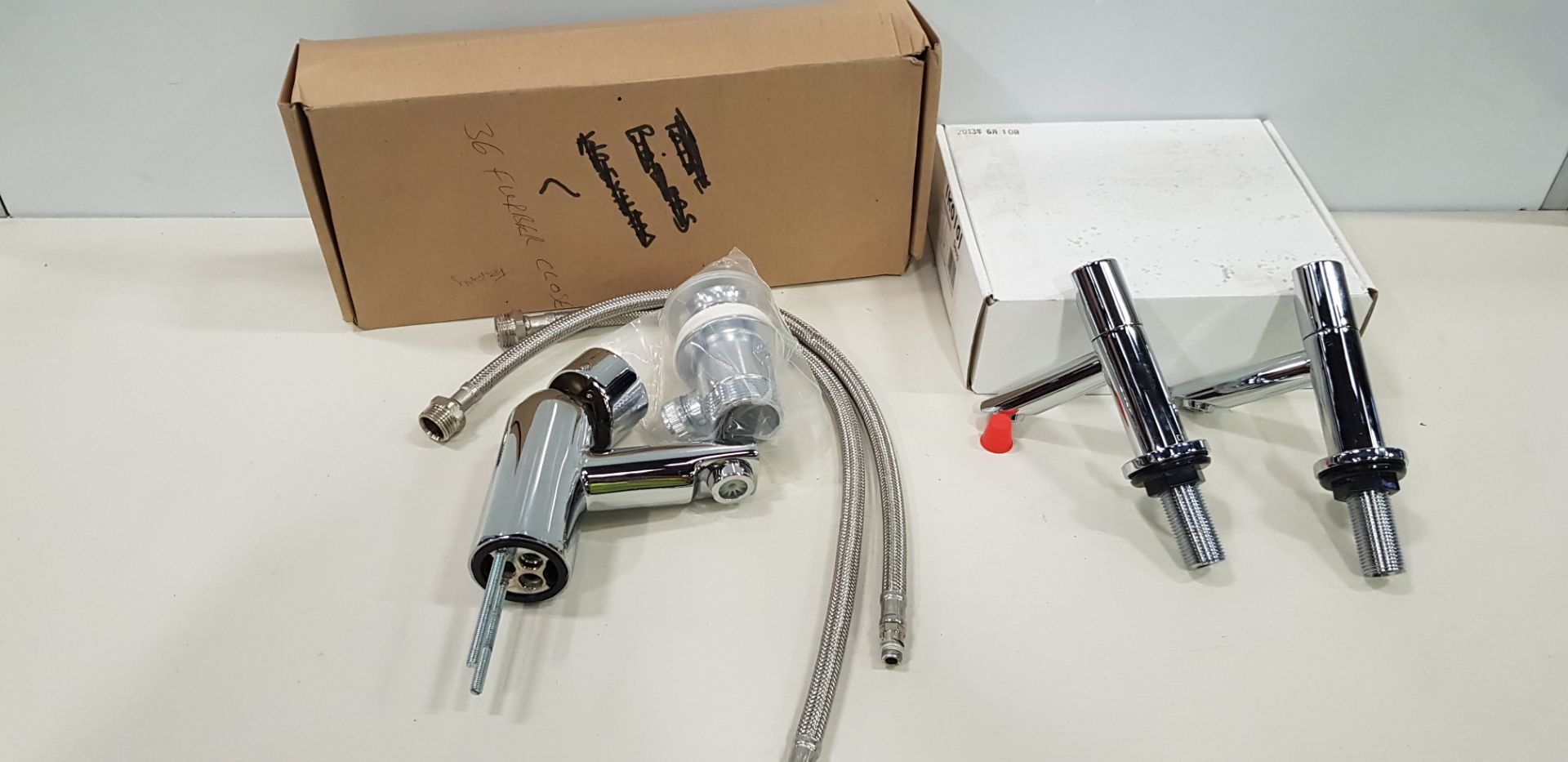 2 X BRAND NEW MIXED TAP LOT CONTAINING 1X BRISTON BASIN MIXER WITH POP UP WASTE- 1X IKON BASIN